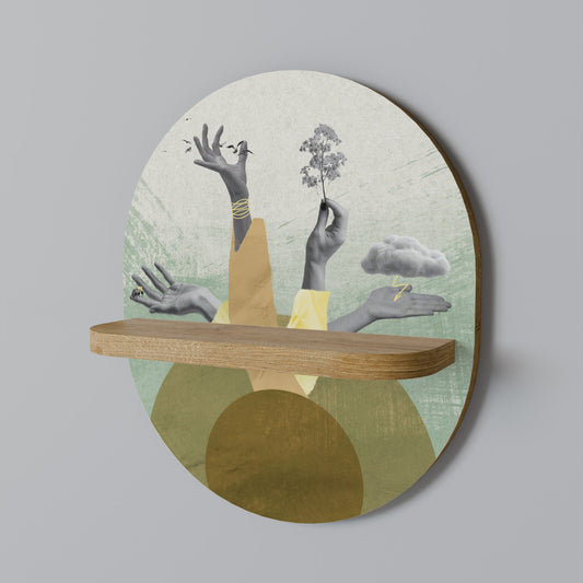 EARTH ELEMENTS Oval Art Shelf In Oak Effect