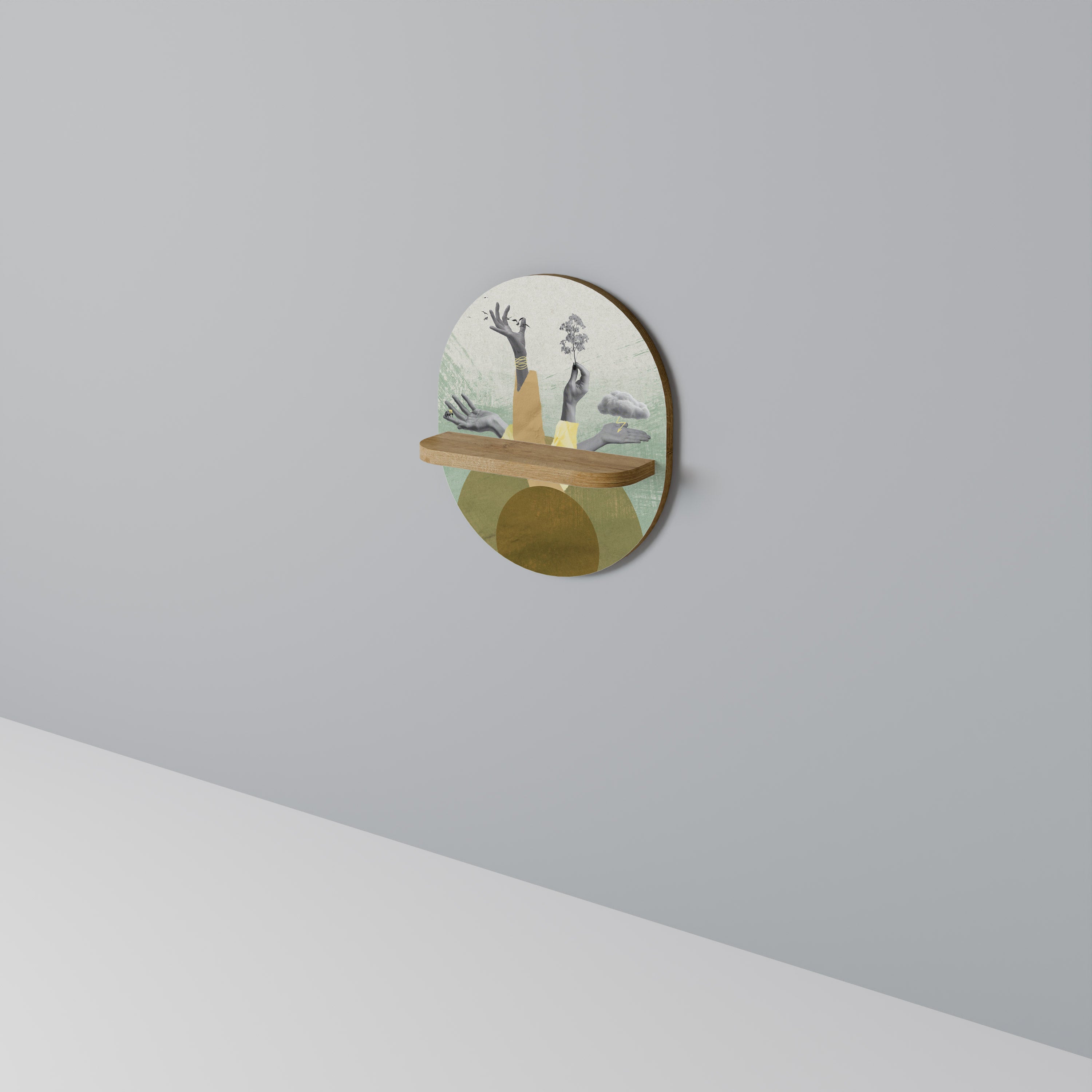 EARTH ELEMENTS Oval konsthylla i ekeffekt