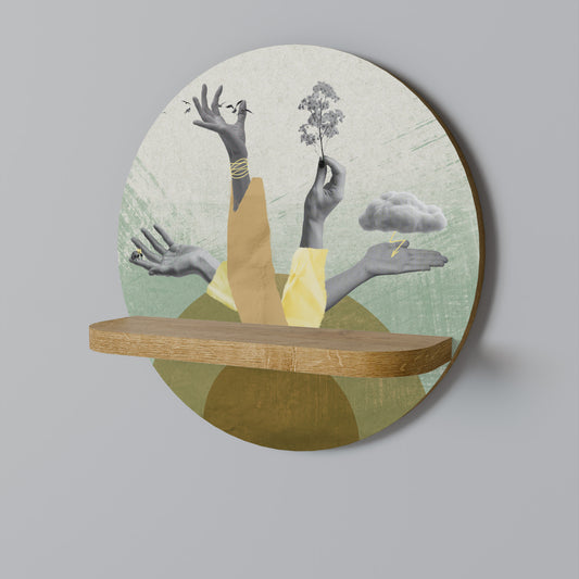 EARTH ELEMENTS Round Art Shelf In Oak Effect