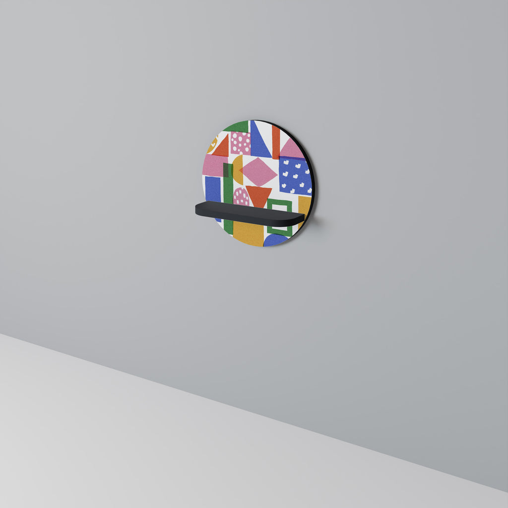 GEOMETRISK GLIMMER Rund konsthylla i svart finish