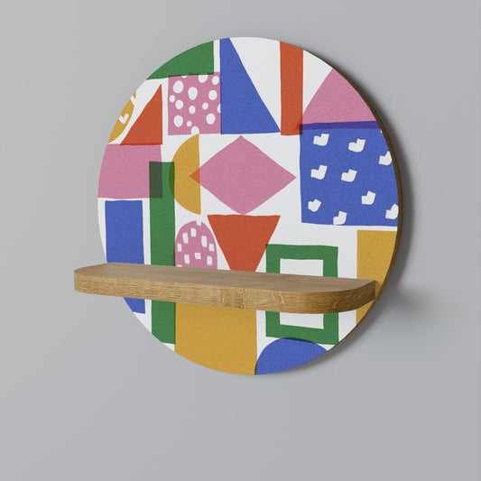 GEOMETRIC GLIMMER Round Art Shelf In Oak Effect
