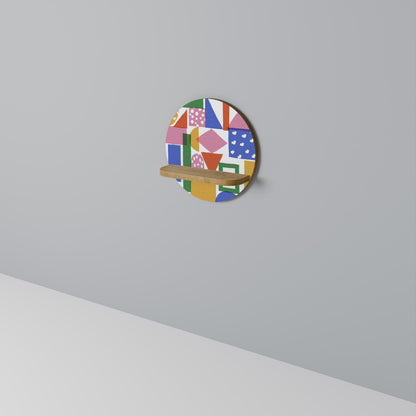 GEOMETRISK GLIMMER Rund konsthylla i ekeffekt