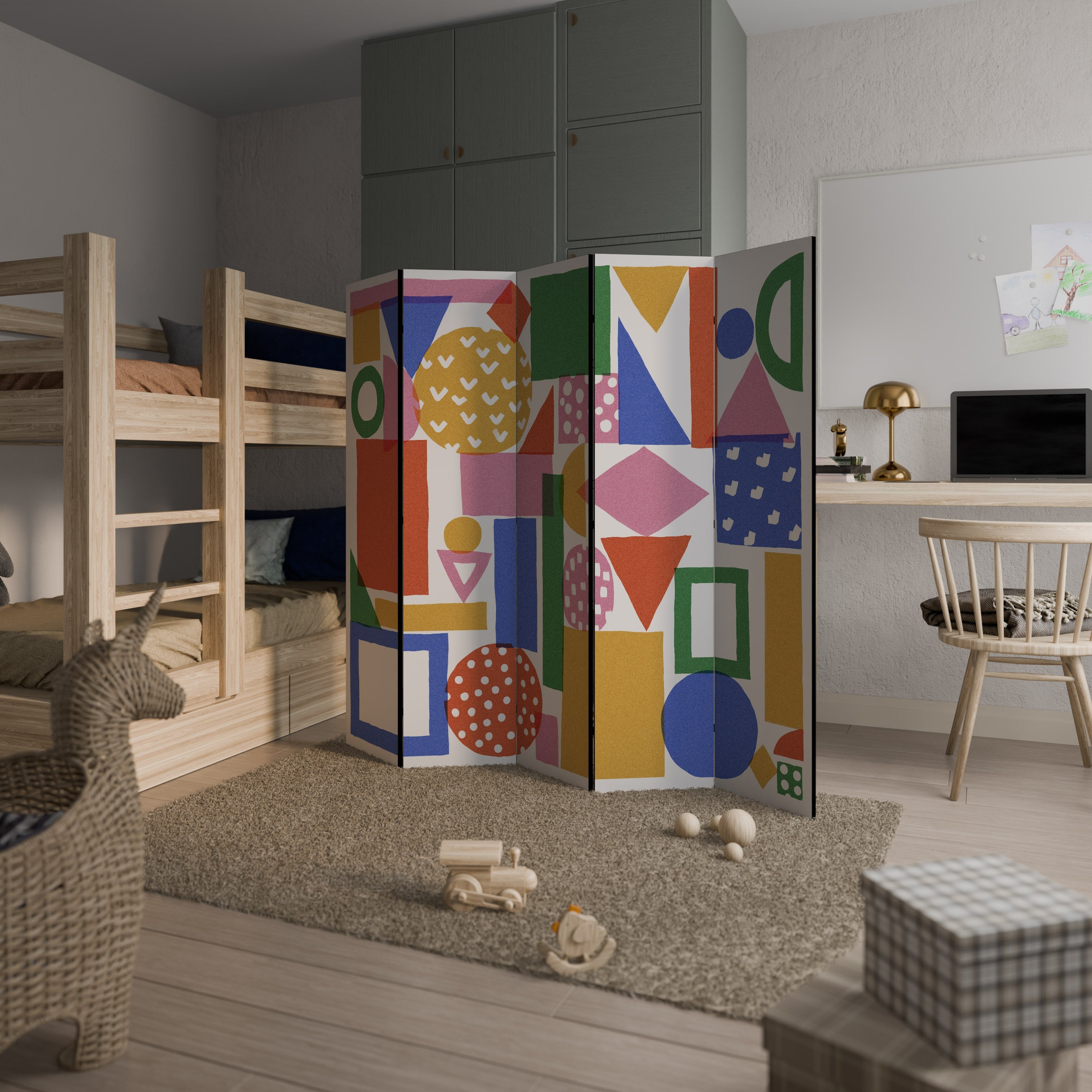Dekorativ rumsavdelare med 5 paneler, GEOMETRISK GLIMMER