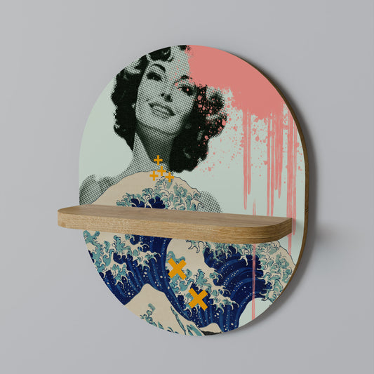 KANAGAWA BEAUTY Oval konsthylla i ekeffekt