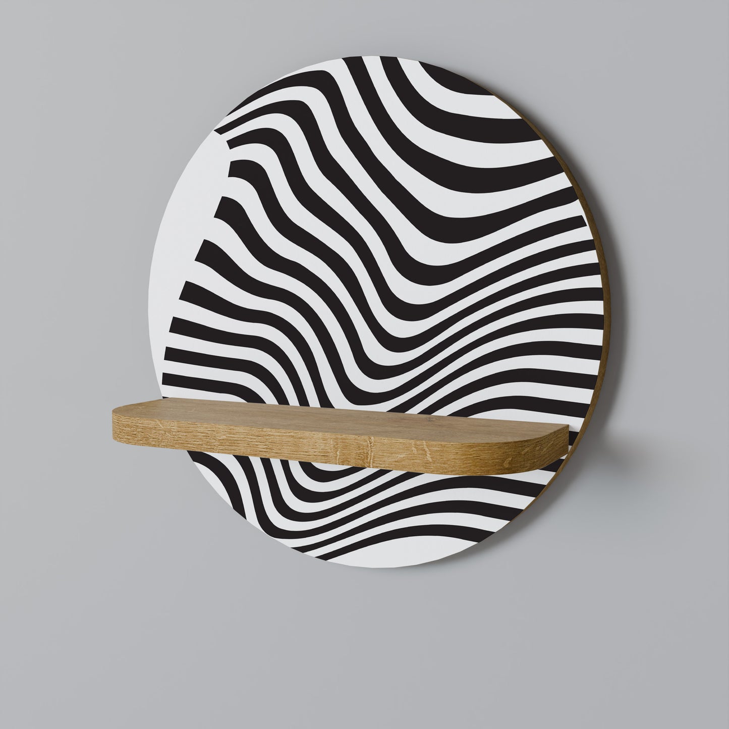 ILLUSIONARY FLOW Round Art Shelf In Oak Effect
