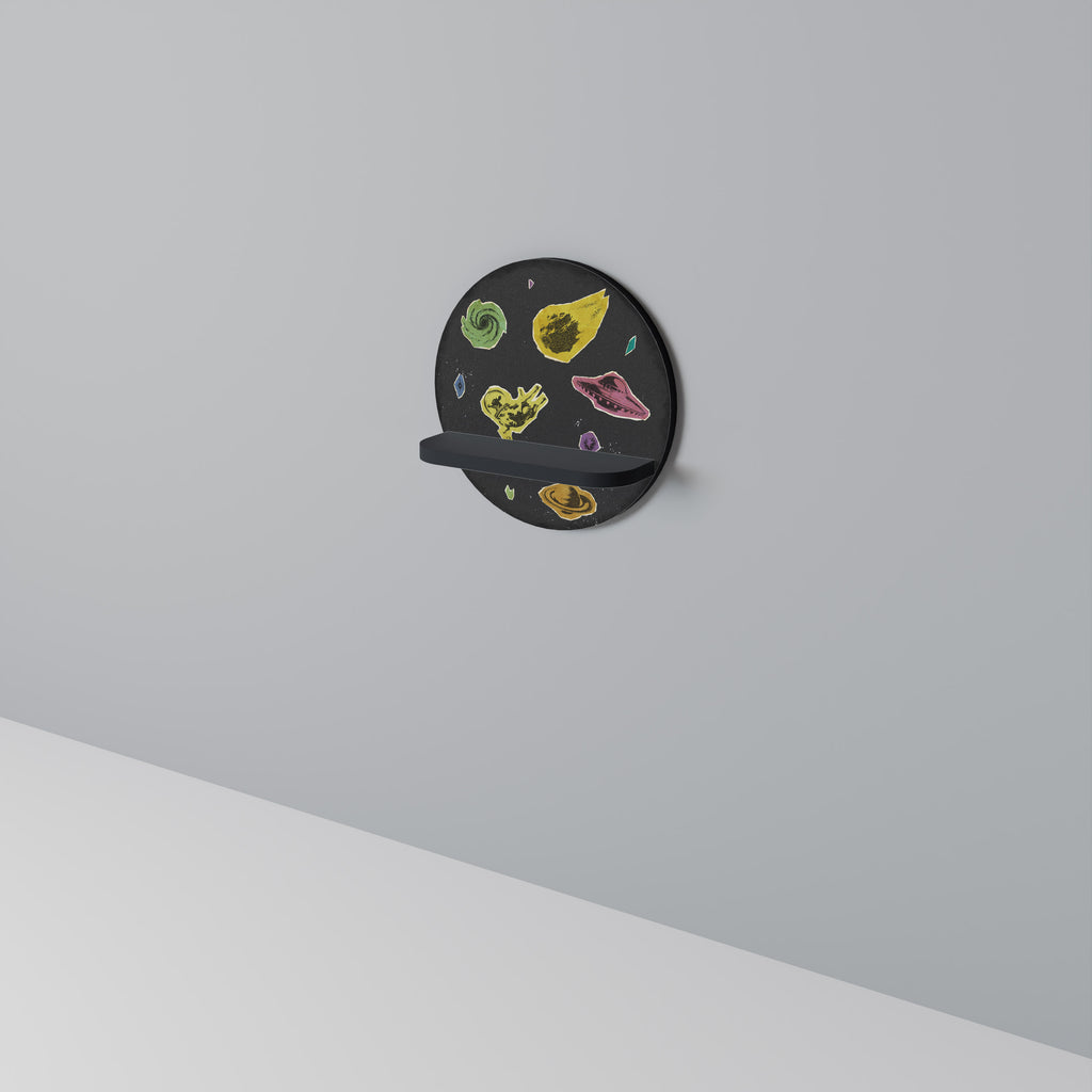 GALAXY MORSEL Round Art Shelf In Black Finish