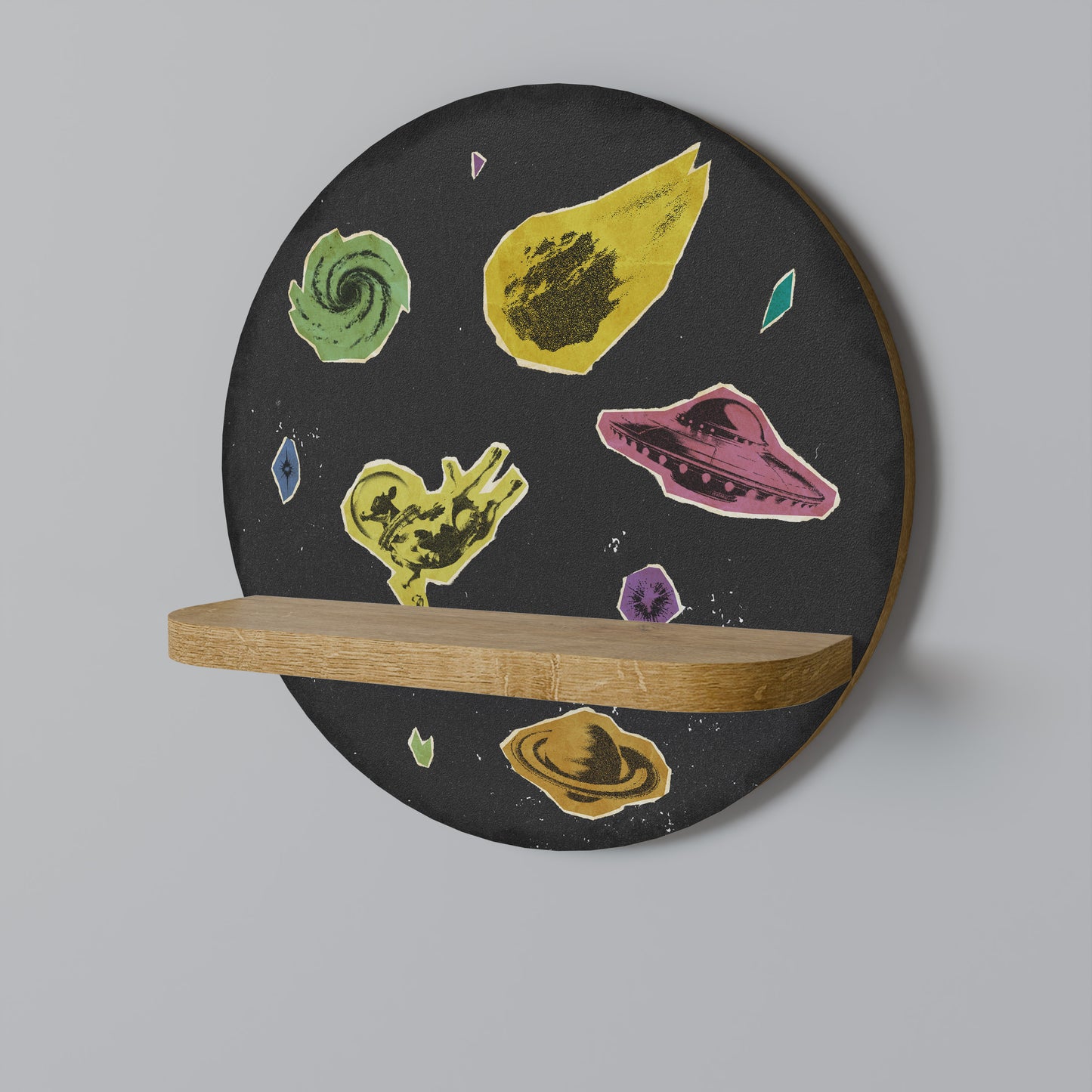 GALAXY MORSEL Round Art Shelf In Oak Effect