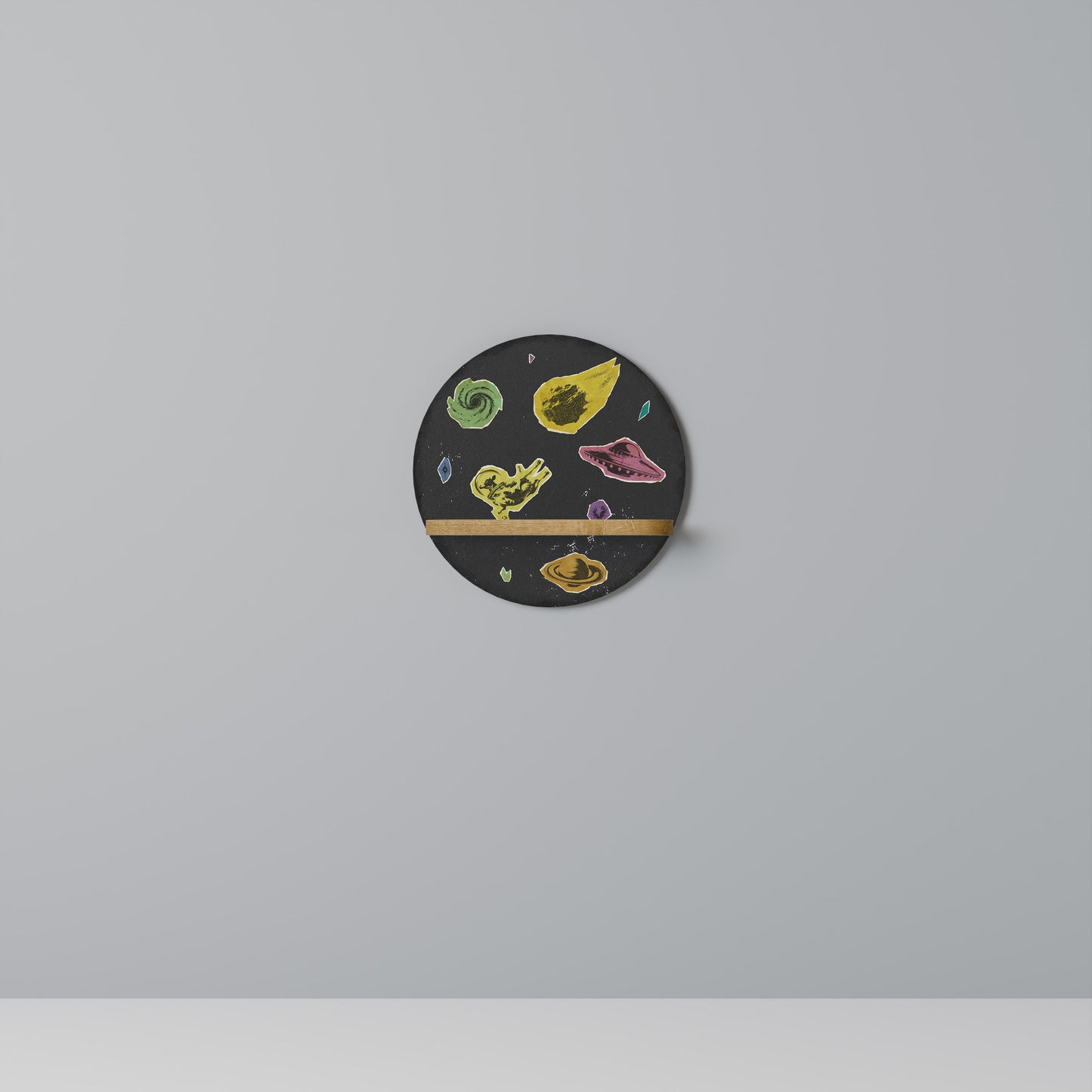 GALAXY MORSEL Round Art Shelf In Oak Effect