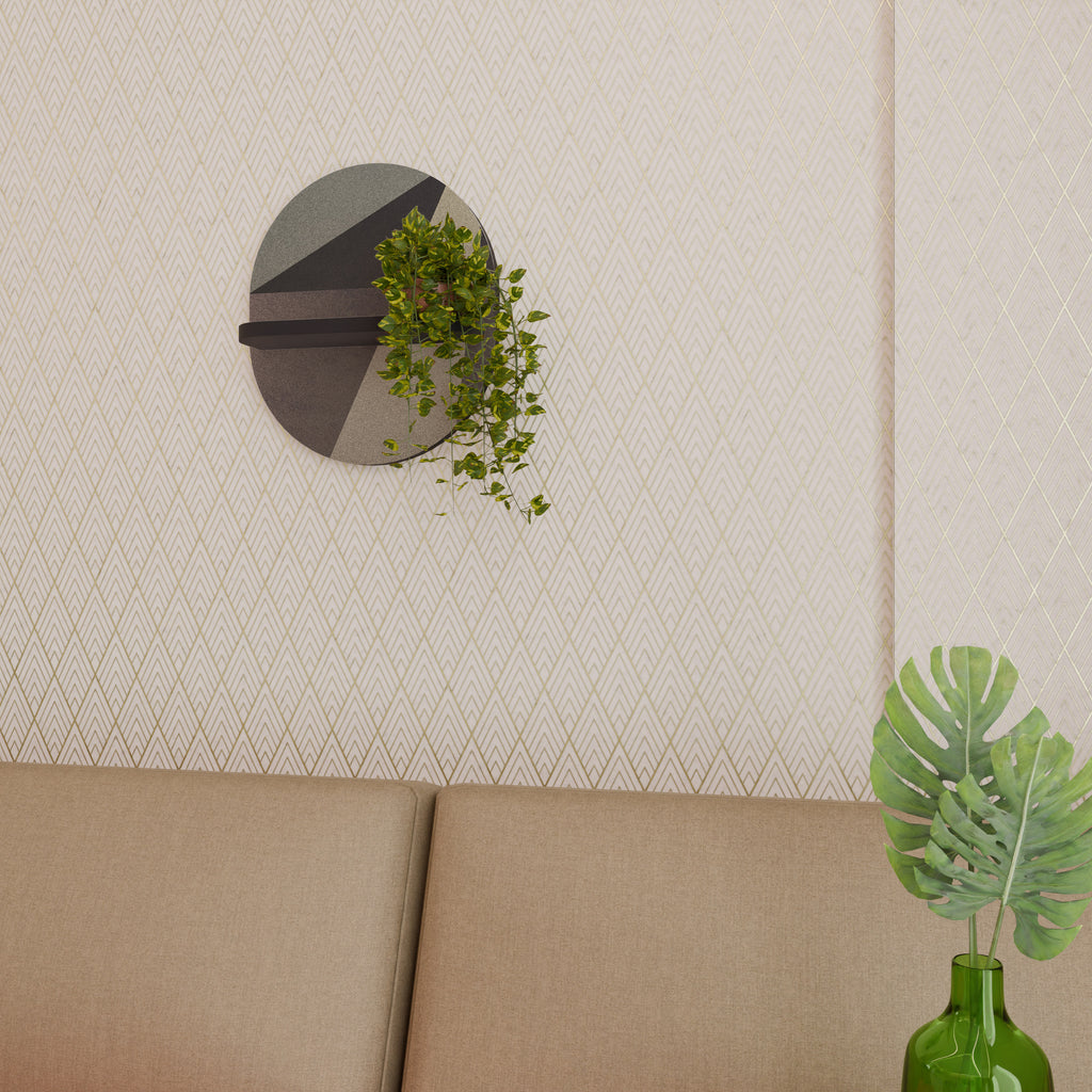 BEIGE GEOMETRY Oval konsthylla i svart finish