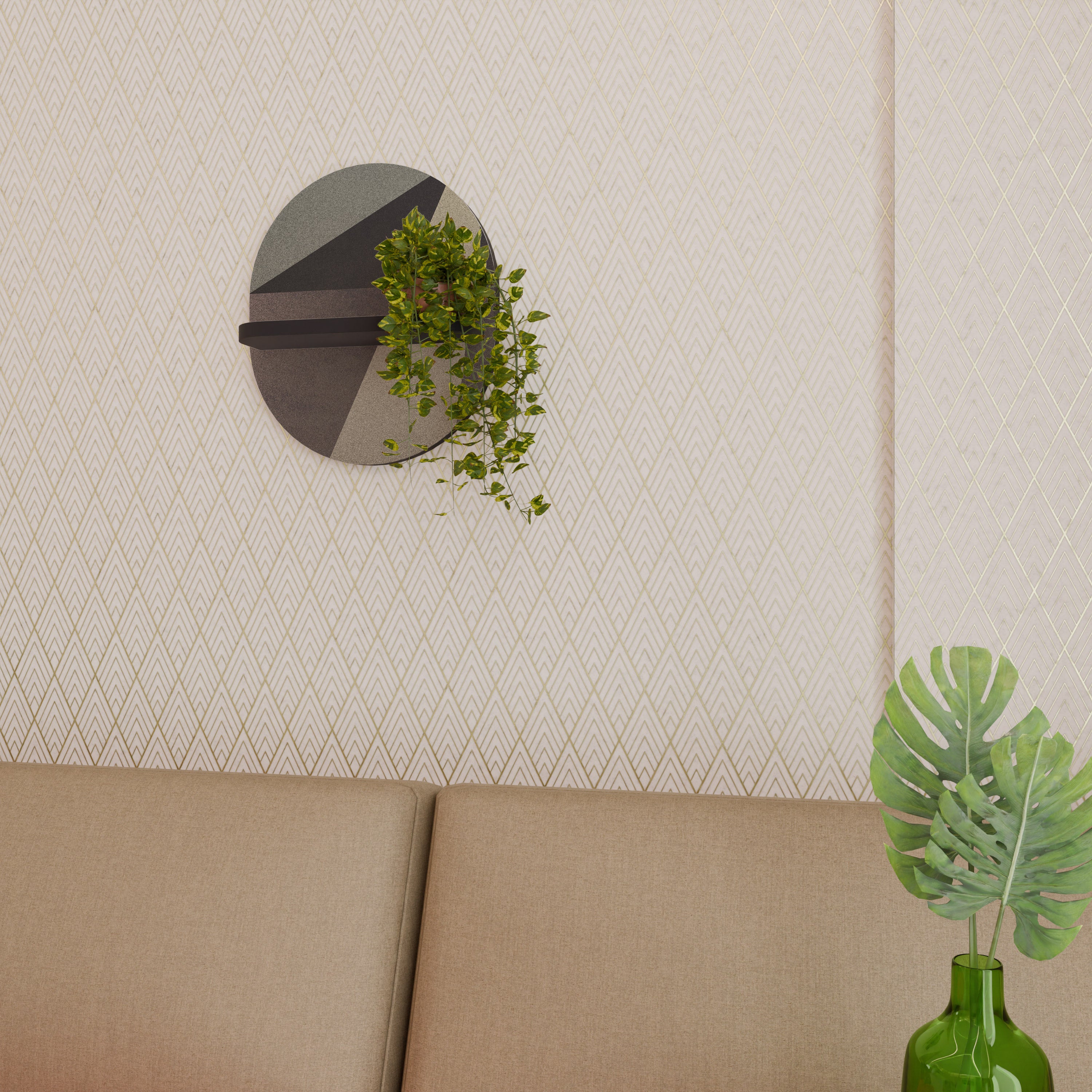 BEIGE GEOMETRY Oval konsthylla i svart finish