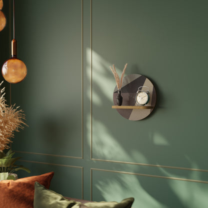 BEIGE GEOMETRY Round Art Shelf In Oak Effect
