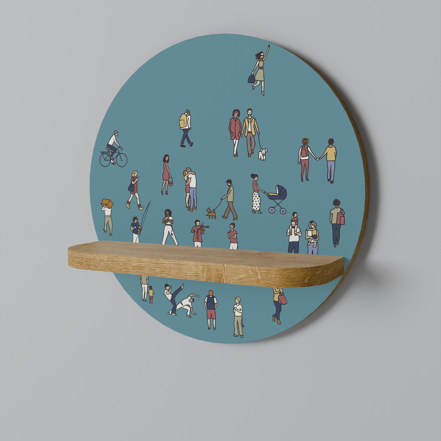 COLLECTIVE STREAM Round Art Shelf In Oak Effect