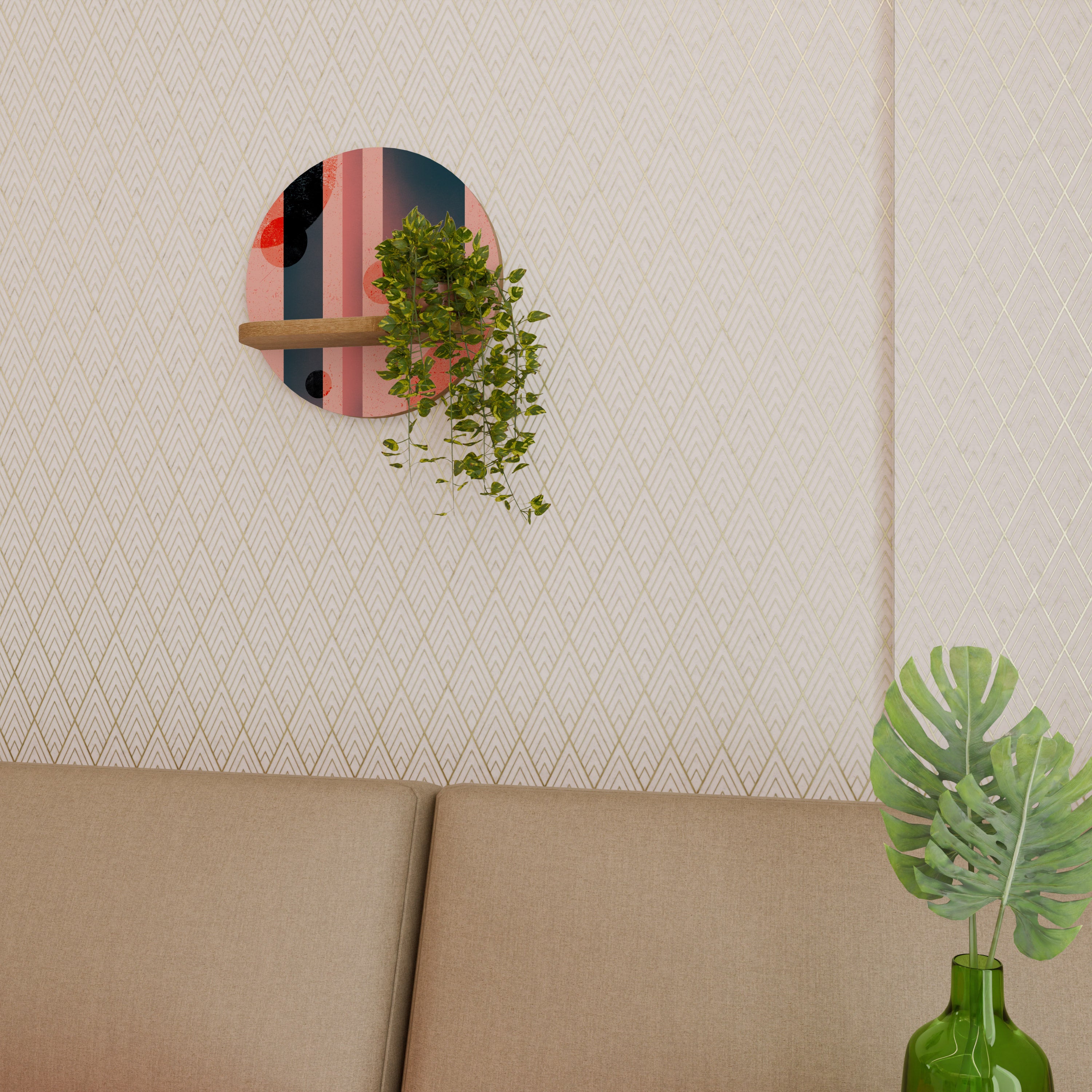 BLUSHED SPECTRUM Rund Konsthylla I Ekeffekt