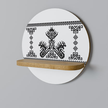 MYTHIC STITCH Round Art Shelf In Oak Effect