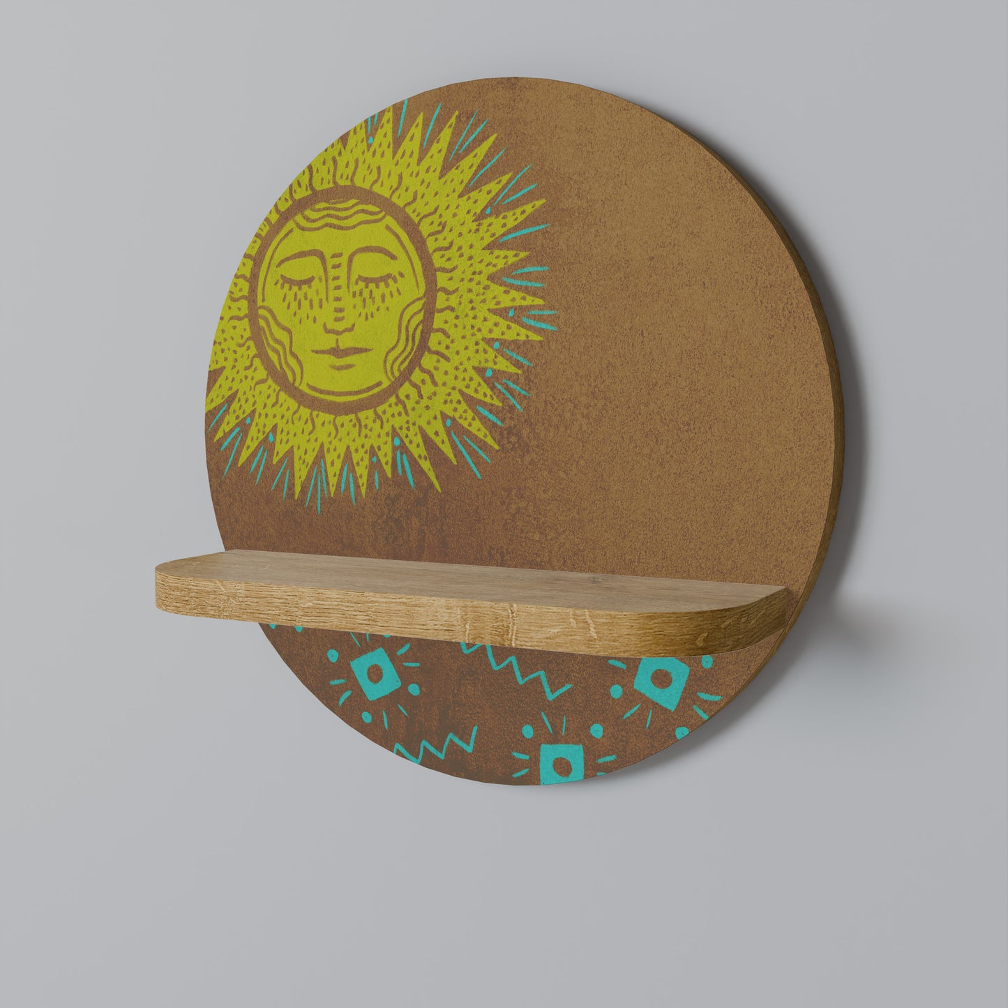 SUNSHINE PRAISE Round Art Shelf In Oak Effect