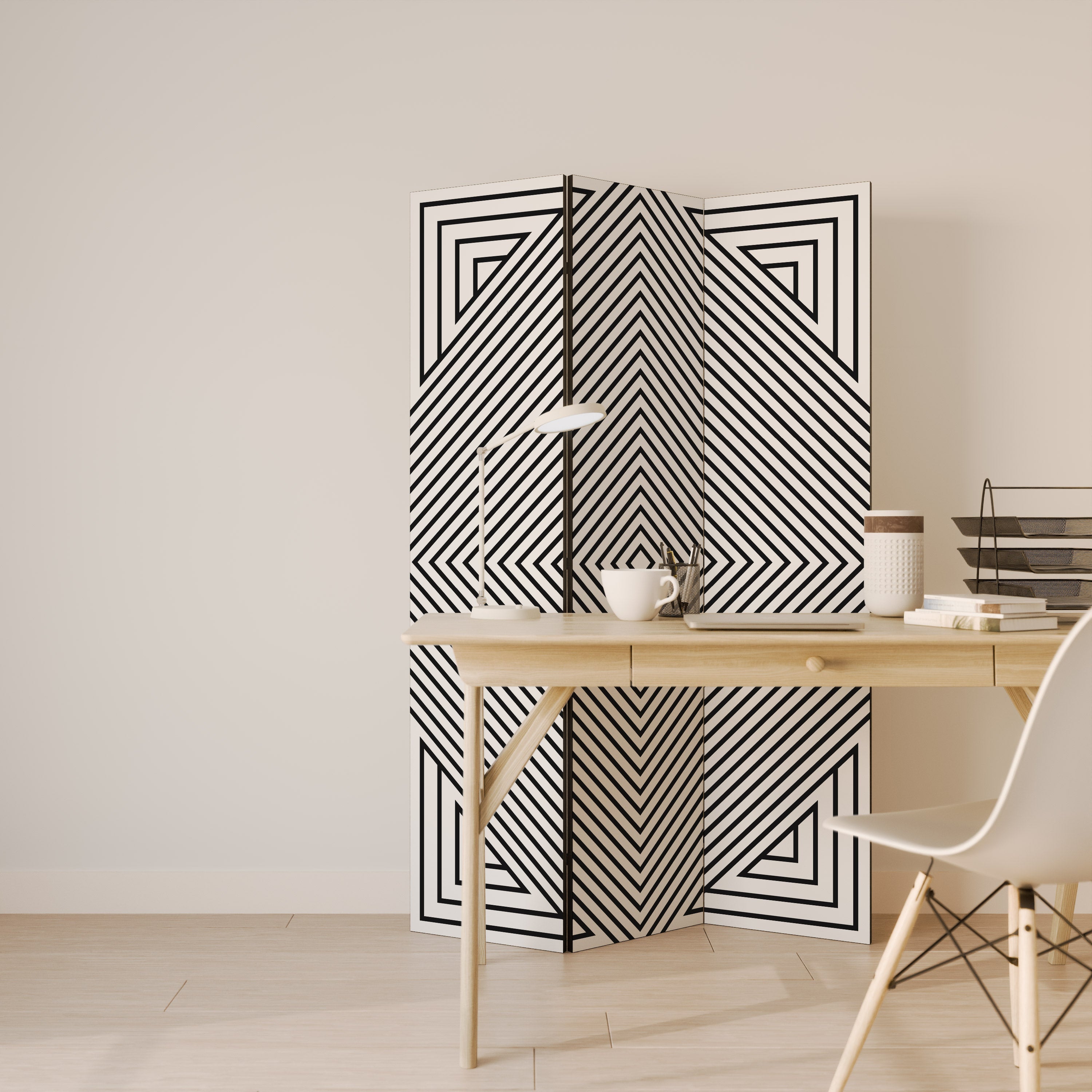 POLYGON ILLUSION Dekorativ rumsavdelare med 3 paneler