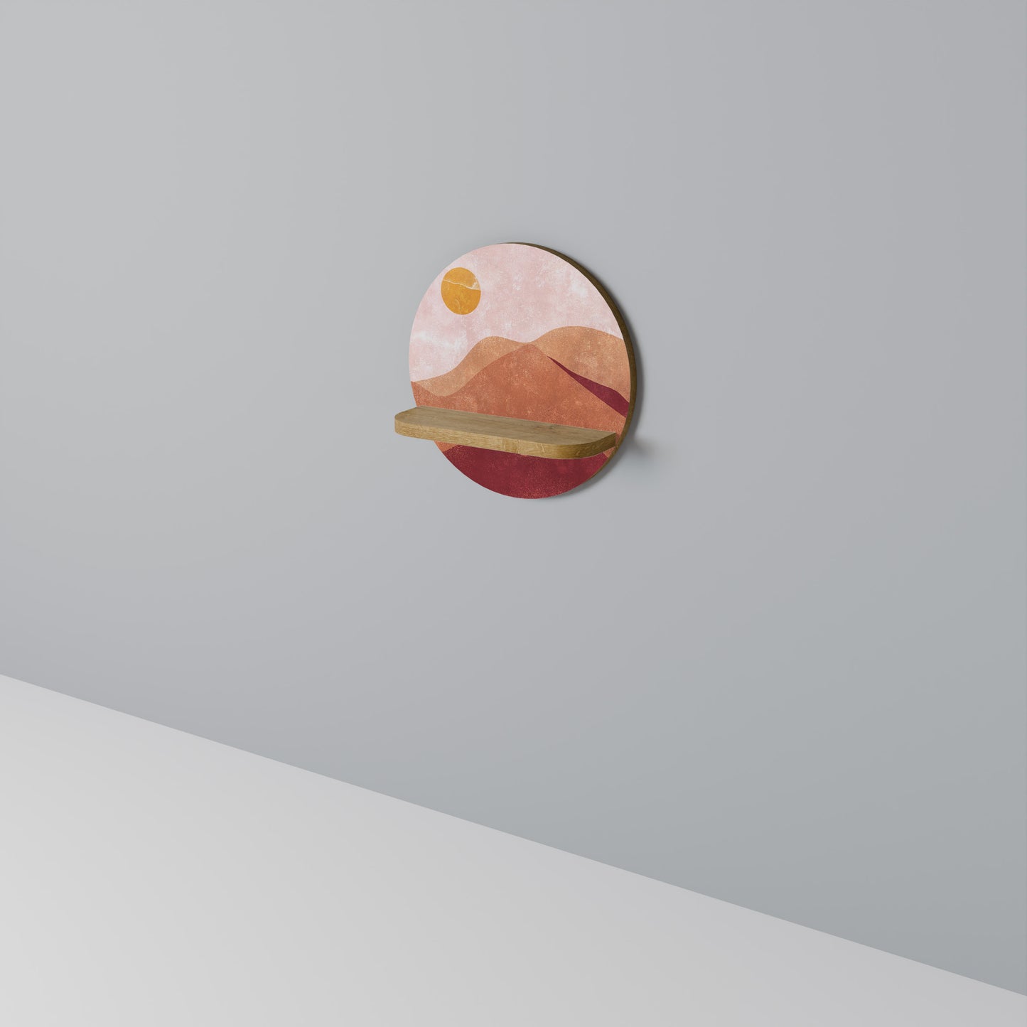 LUMINOUS SUNLIGHT Round Art Shelf In Oak Effect