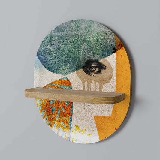 ABSTRAKT FACES Oval konsthylla i ekeffekt