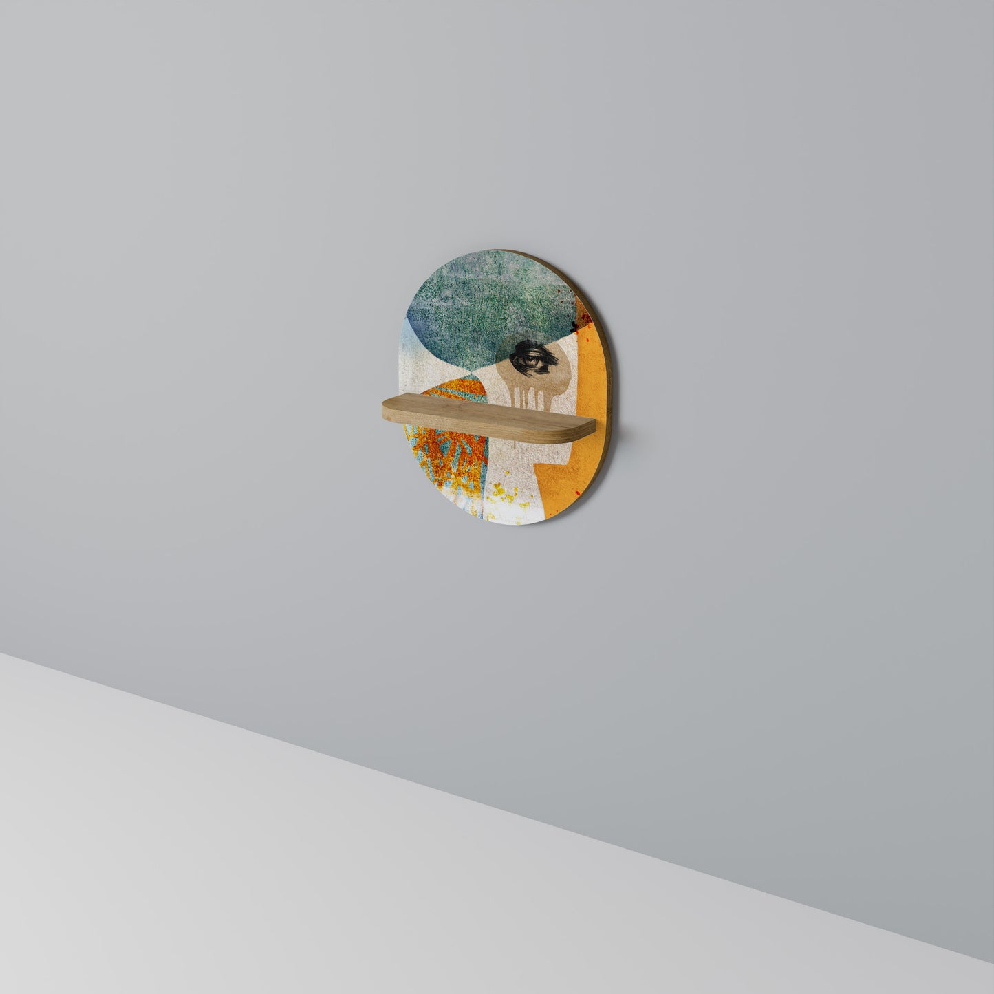 ABSTRAKT FACES Oval konsthylla i ekeffekt