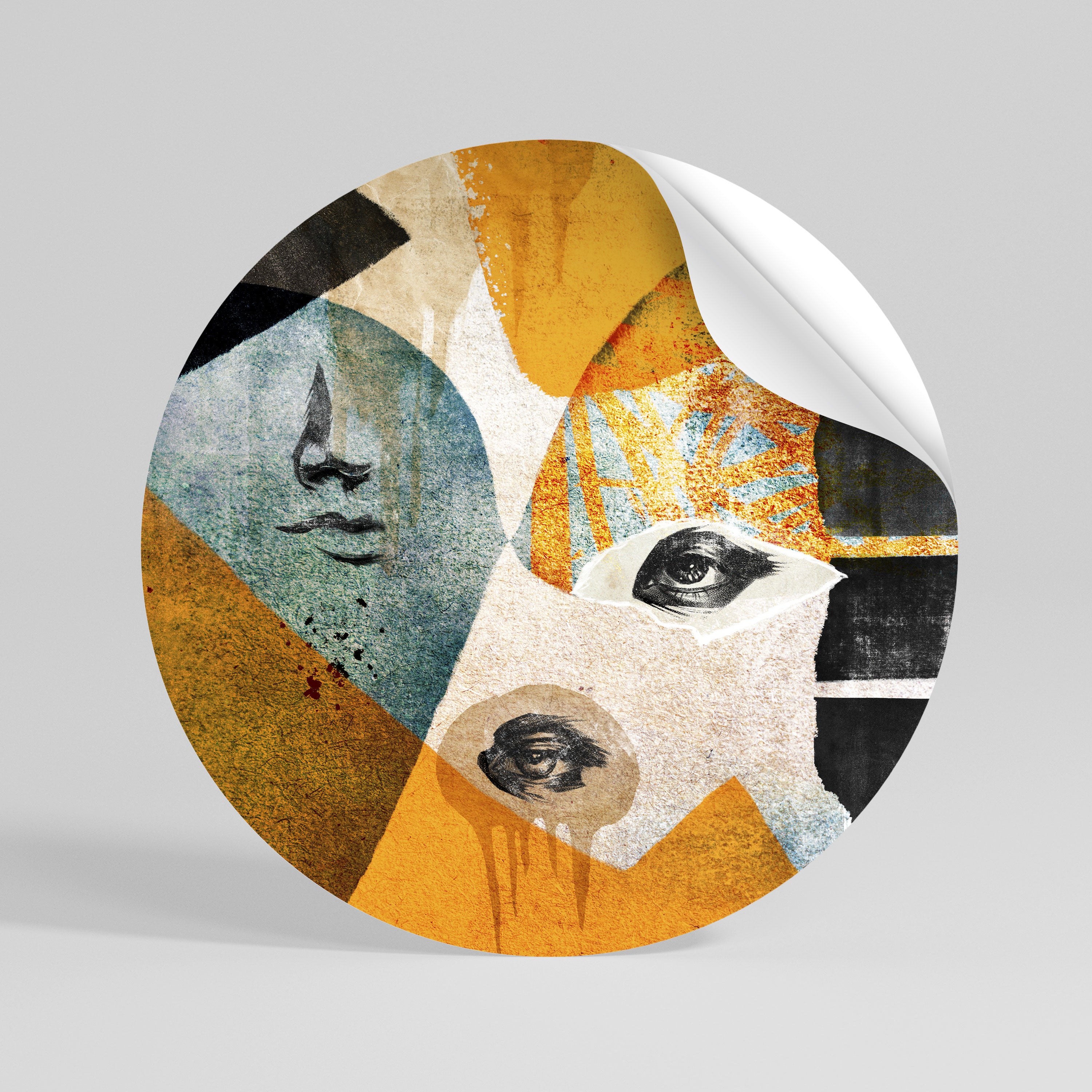 ABSTRACT FACES Peel and Stick Round Sticker