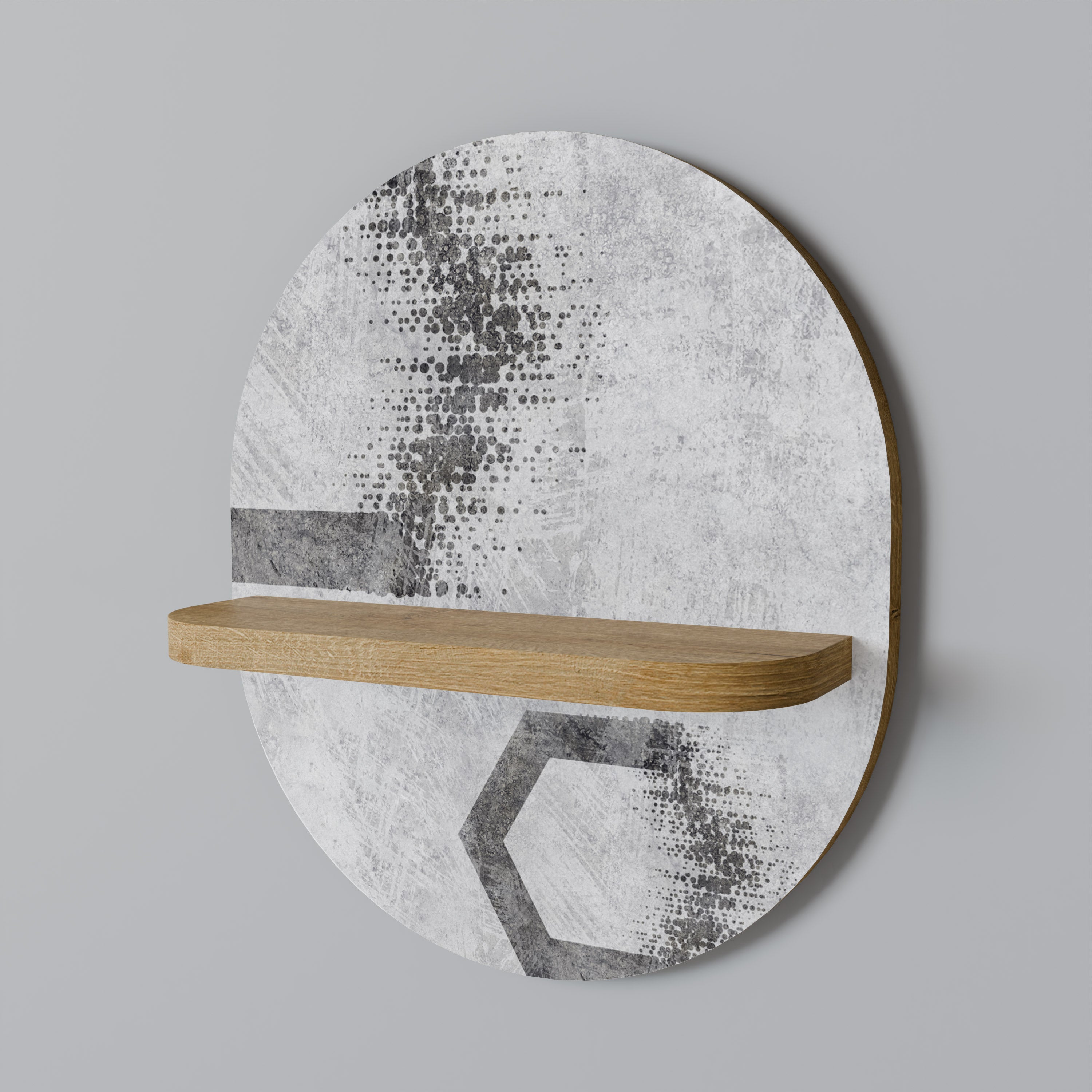 HEXAGONALA FIGURER Oval konsthylla i ekeffekt