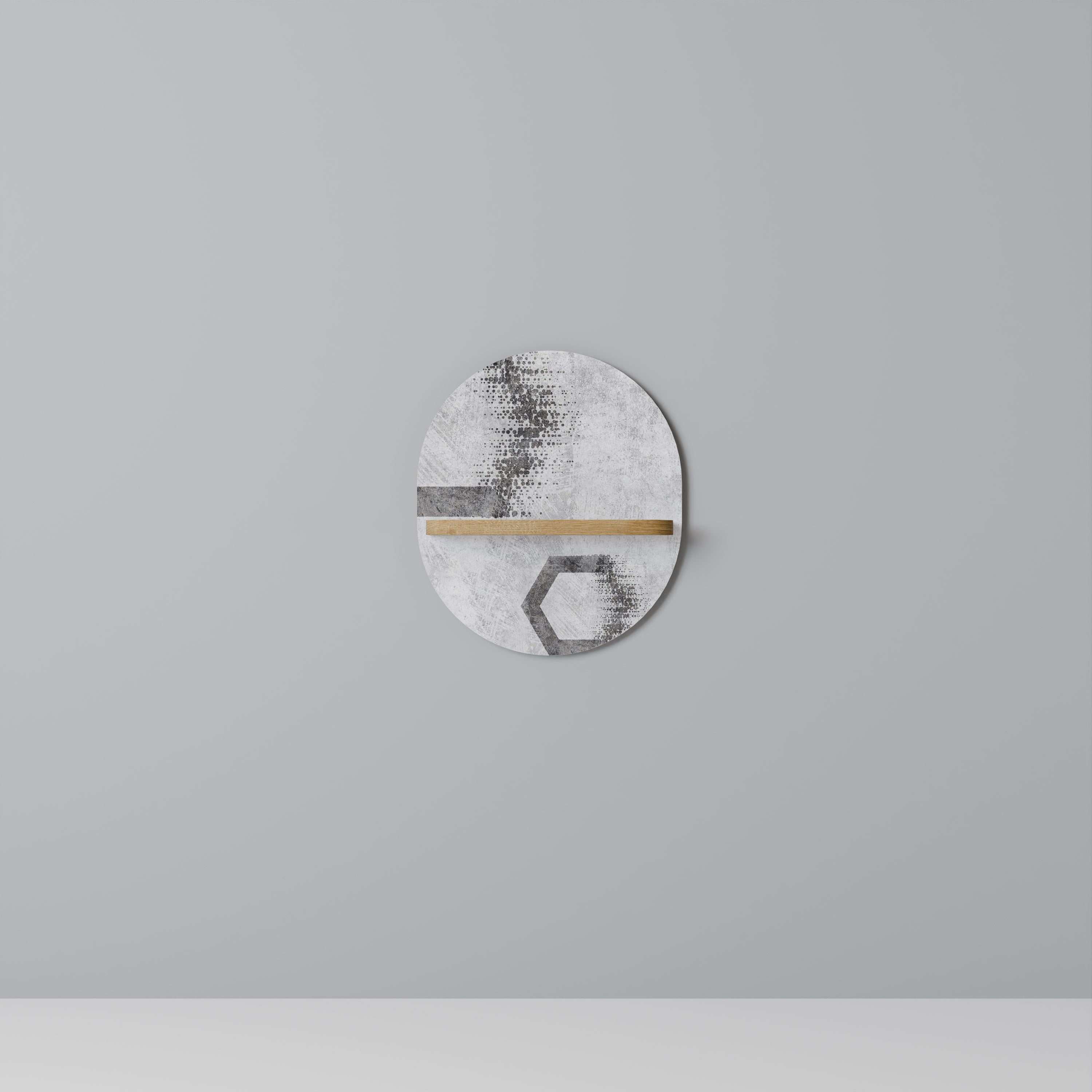 HEXAGONALA FIGURER Oval konsthylla i ekeffekt