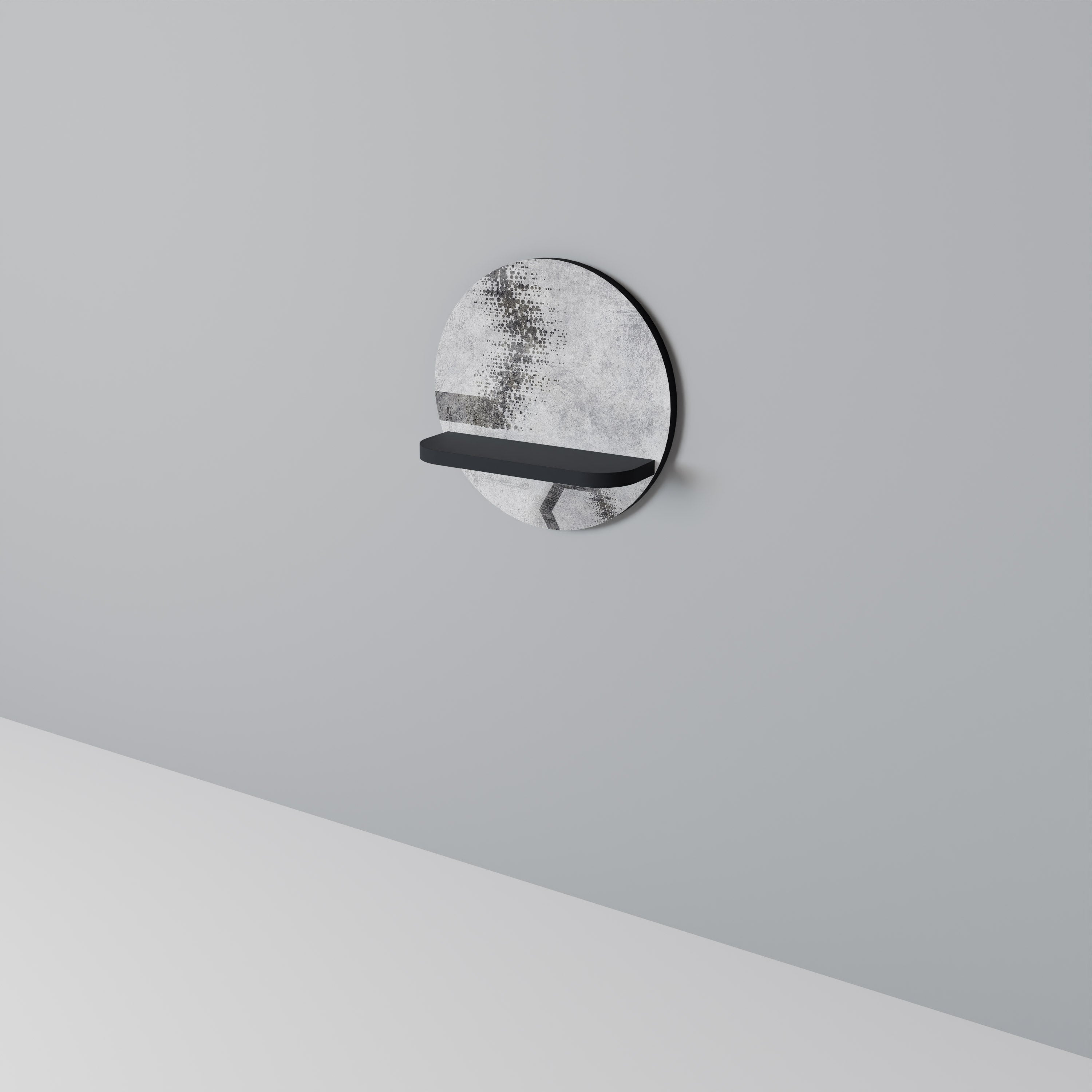 HEXAGONALA FIGURER Rund konsthylla i svart finish