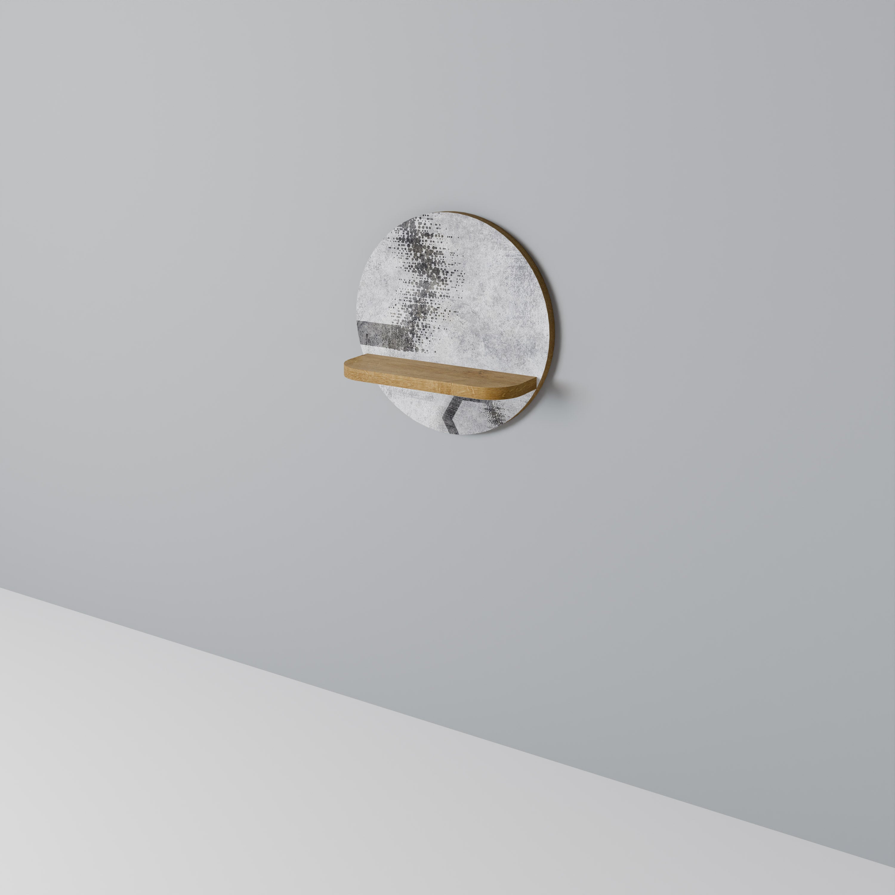 HEXAGONALA FIGURER Rund konsthylla i ekeffekt