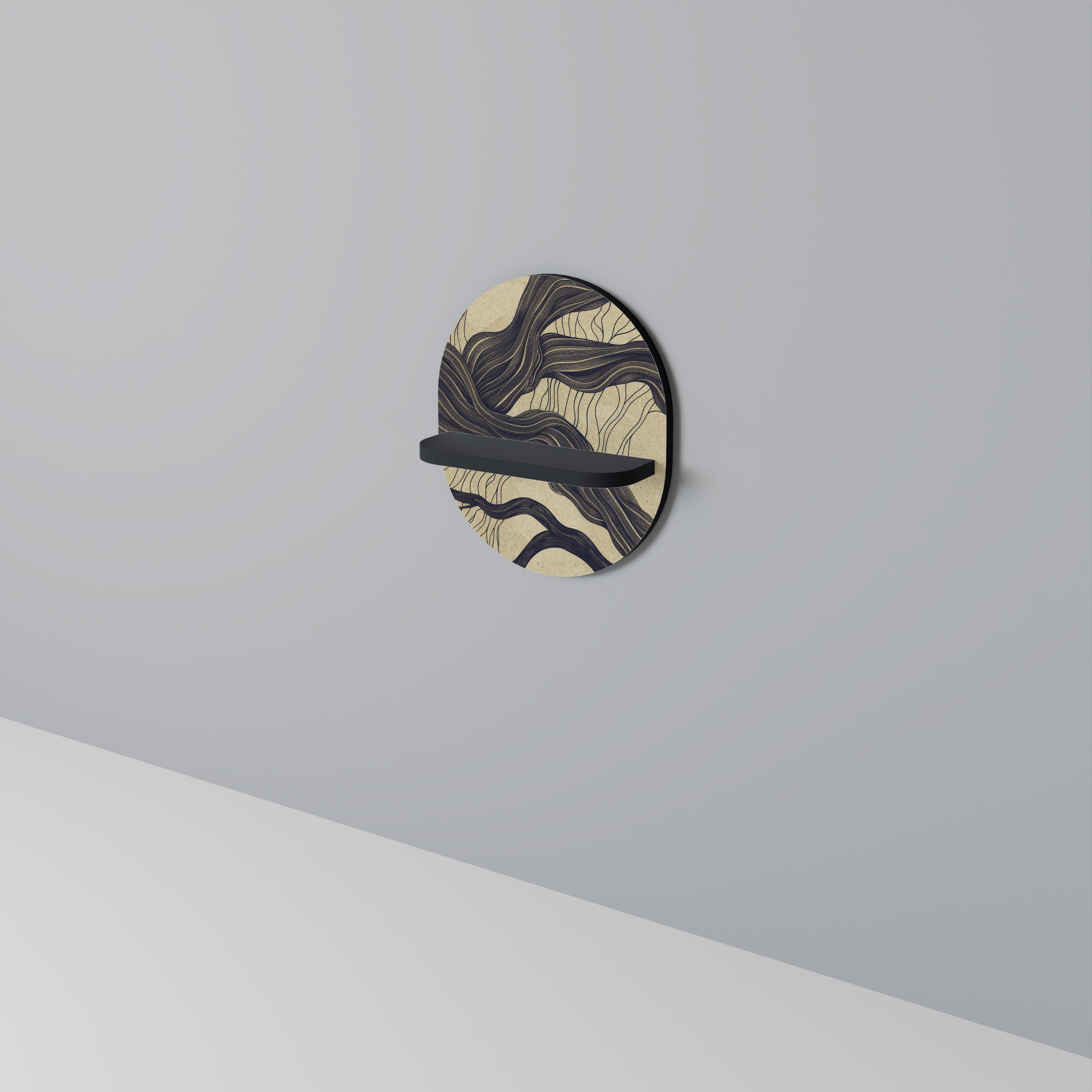 UNIFIED FRAGMENTS Oval konsthylla i svart finish