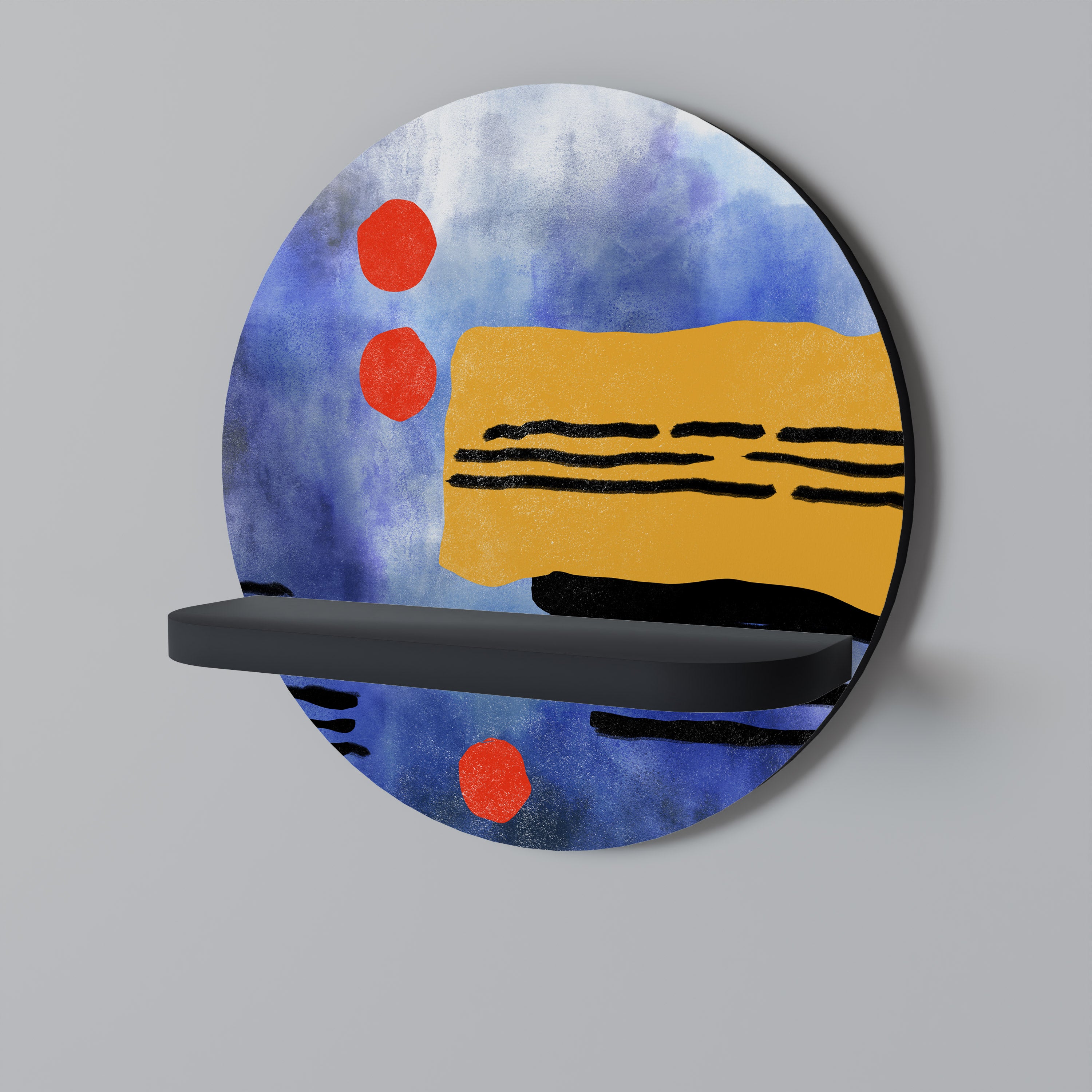 NIGHTFALL VIBRANCE Rund konsthylla i svart finish
