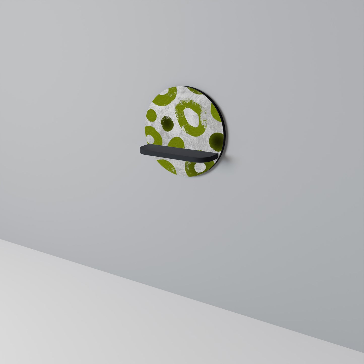 GREEN RHAPSODY Round Art Shelf In Black Finish