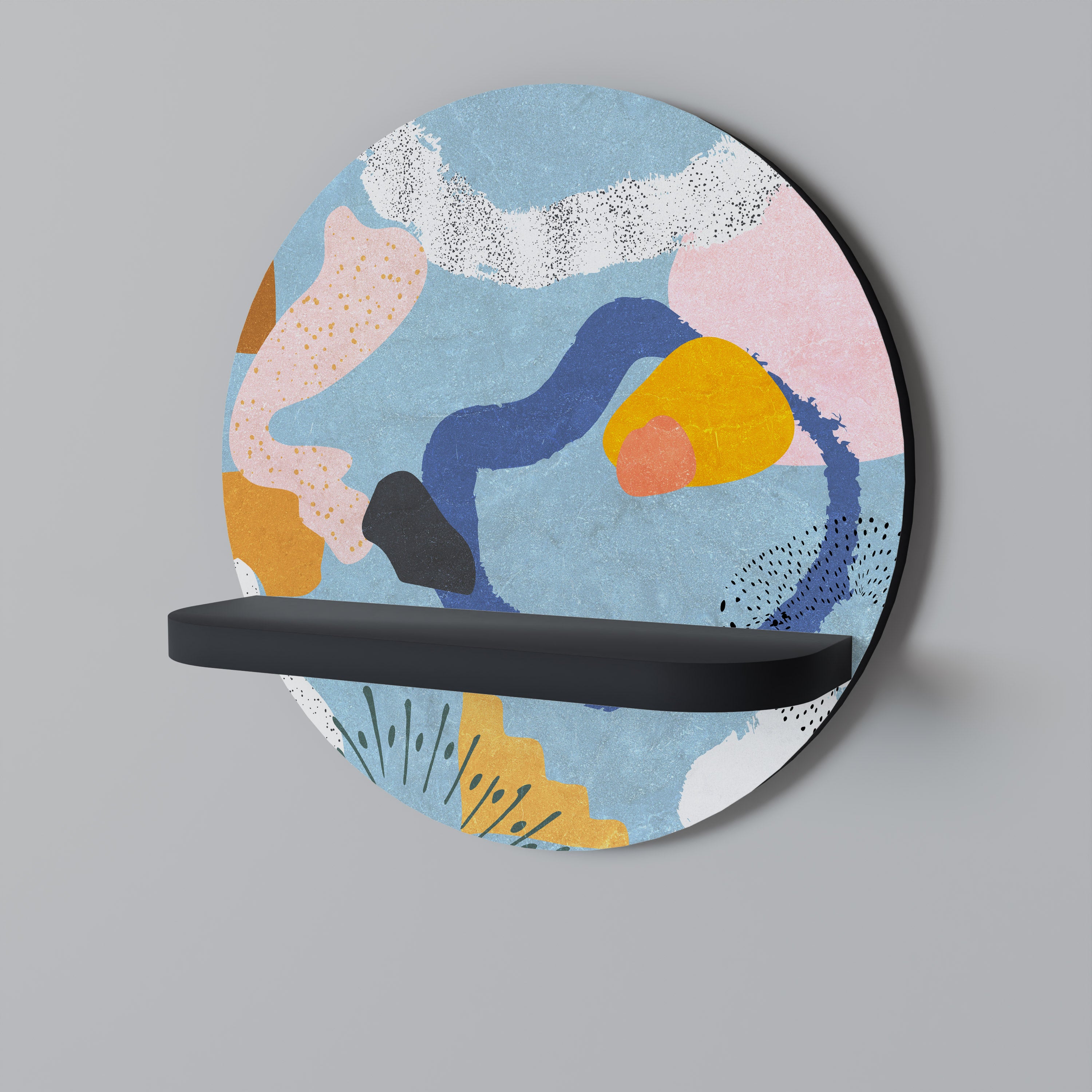 DREAMY SWIRLS Rund konsthylla i svart finish