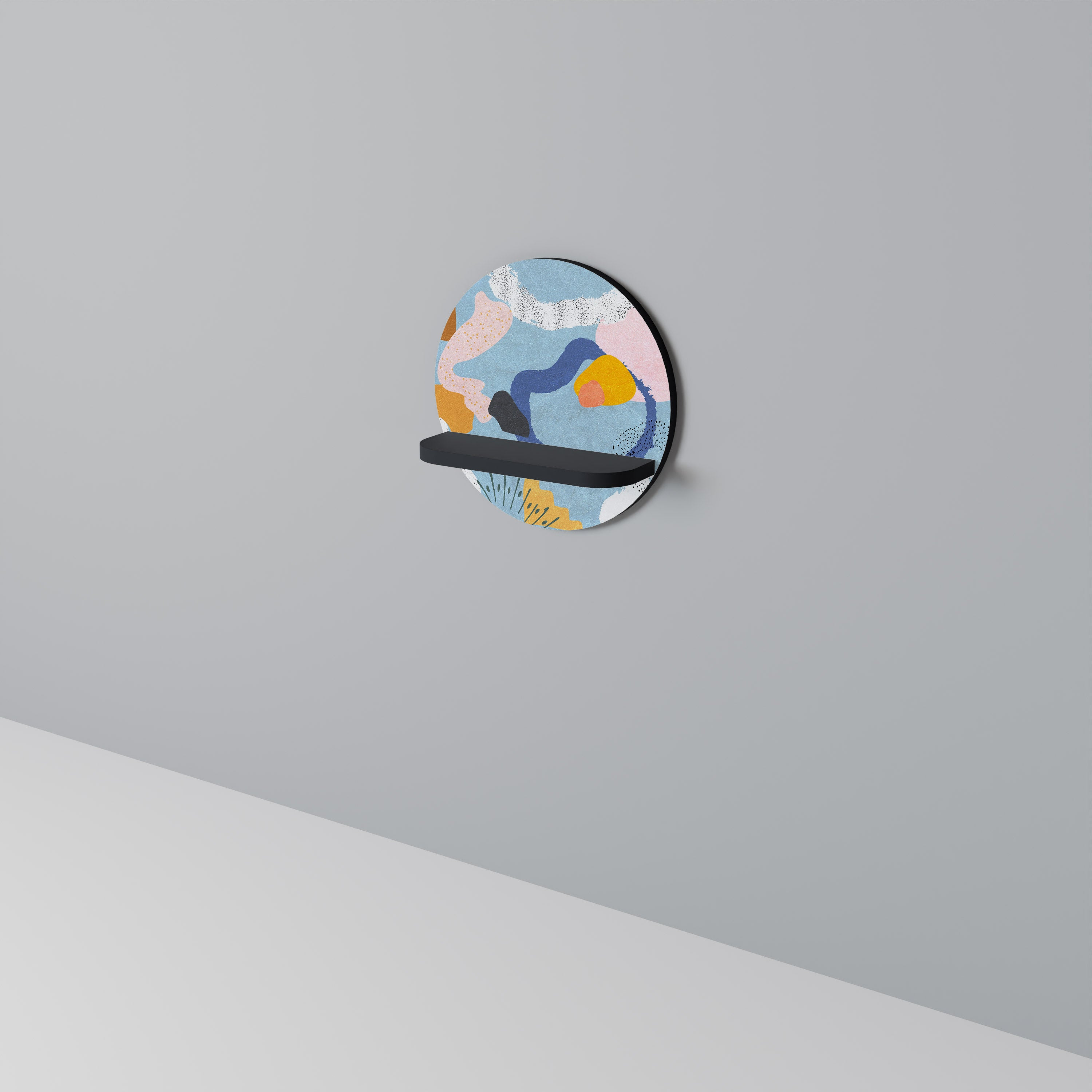 DREAMY SWIRLS Rund konsthylla i svart finish