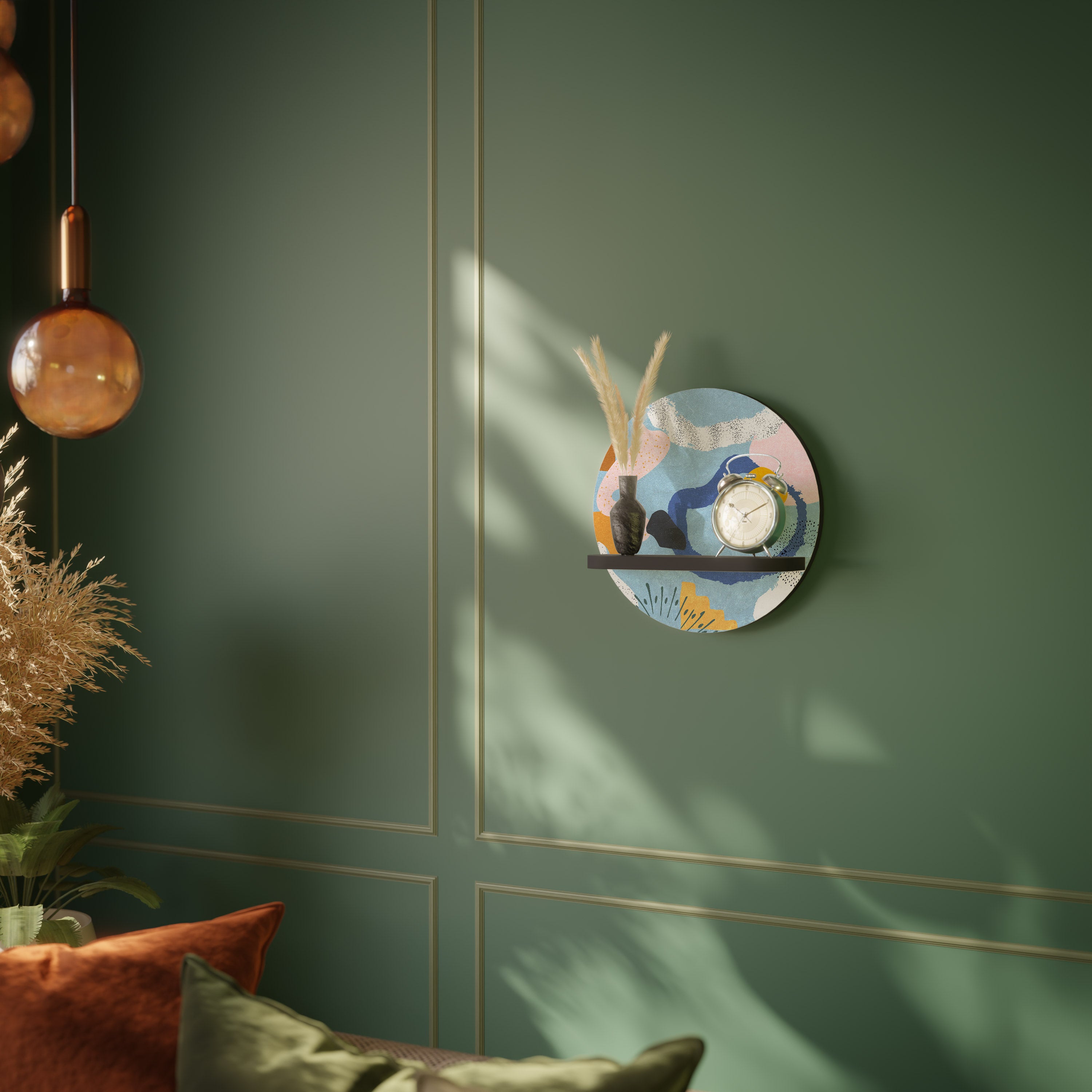 DREAMY SWIRLS Rund konsthylla i svart finish