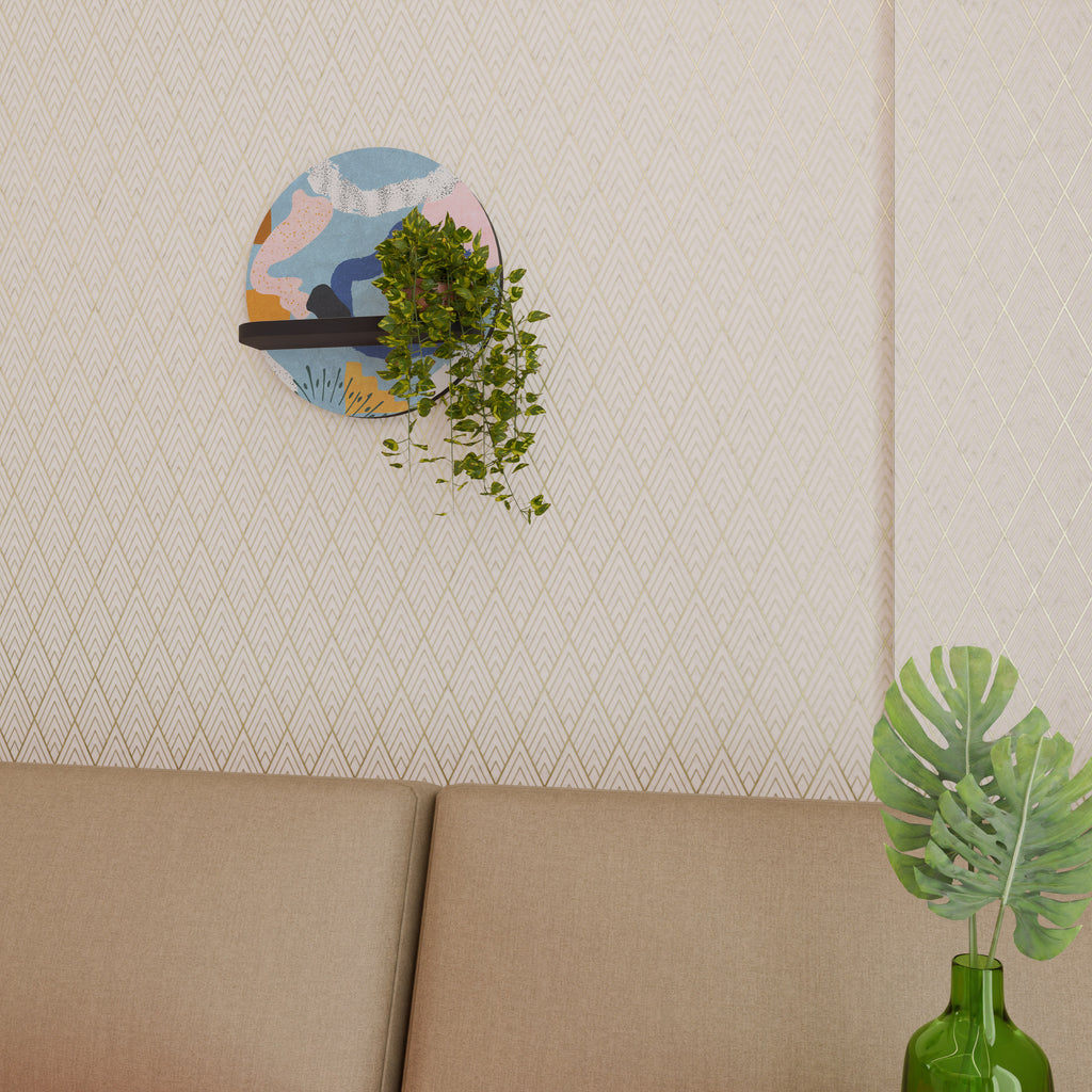 DREAMY SWIRLS Rund konsthylla i svart finish