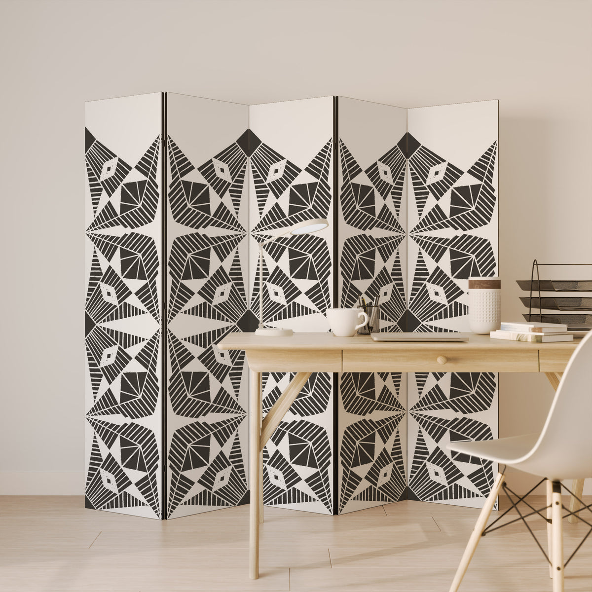 MONOCHROME NEXUS Dekorativ rumsavdelare – 5 paneler