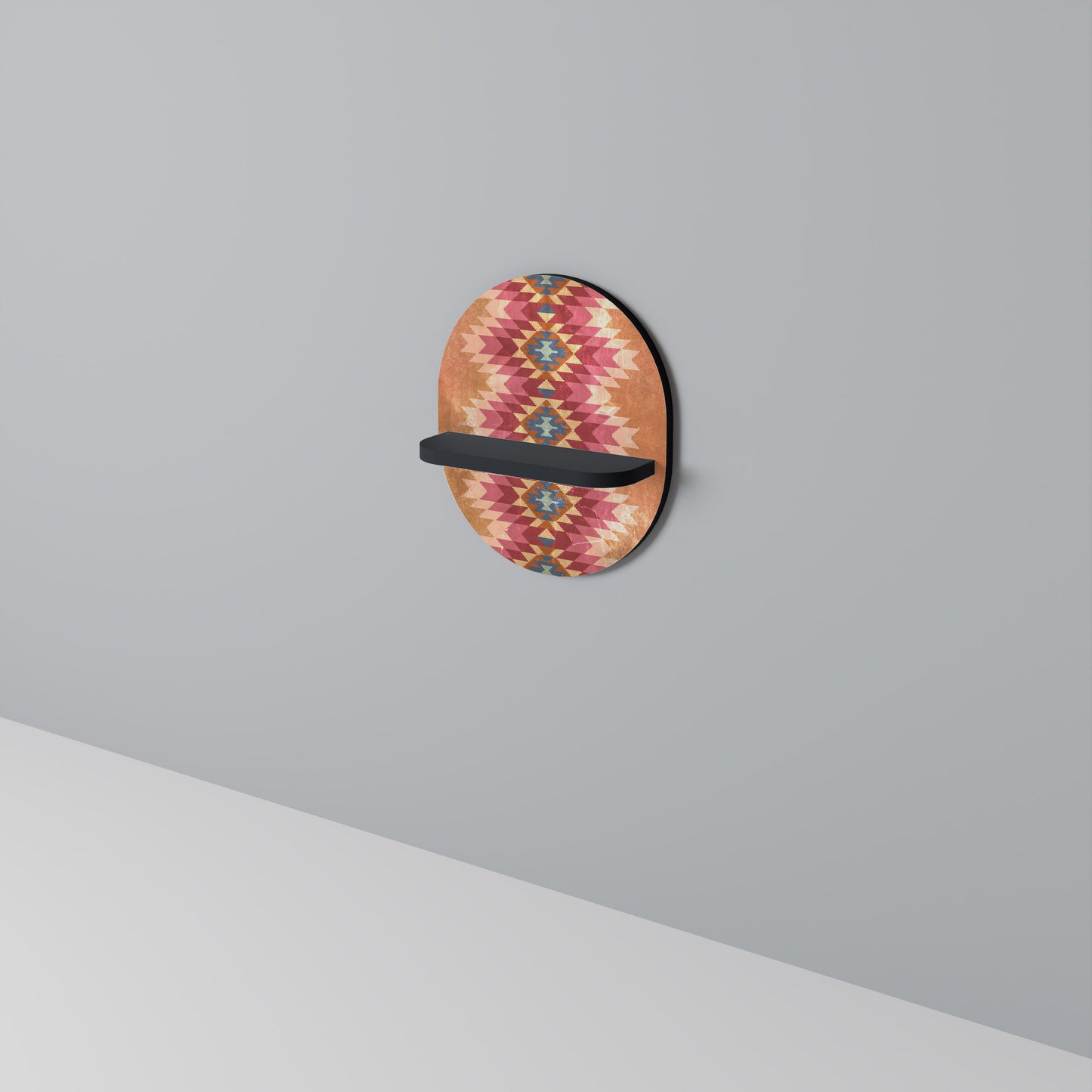 INDIAN FOLK Oval Art Shelf In Black Finish