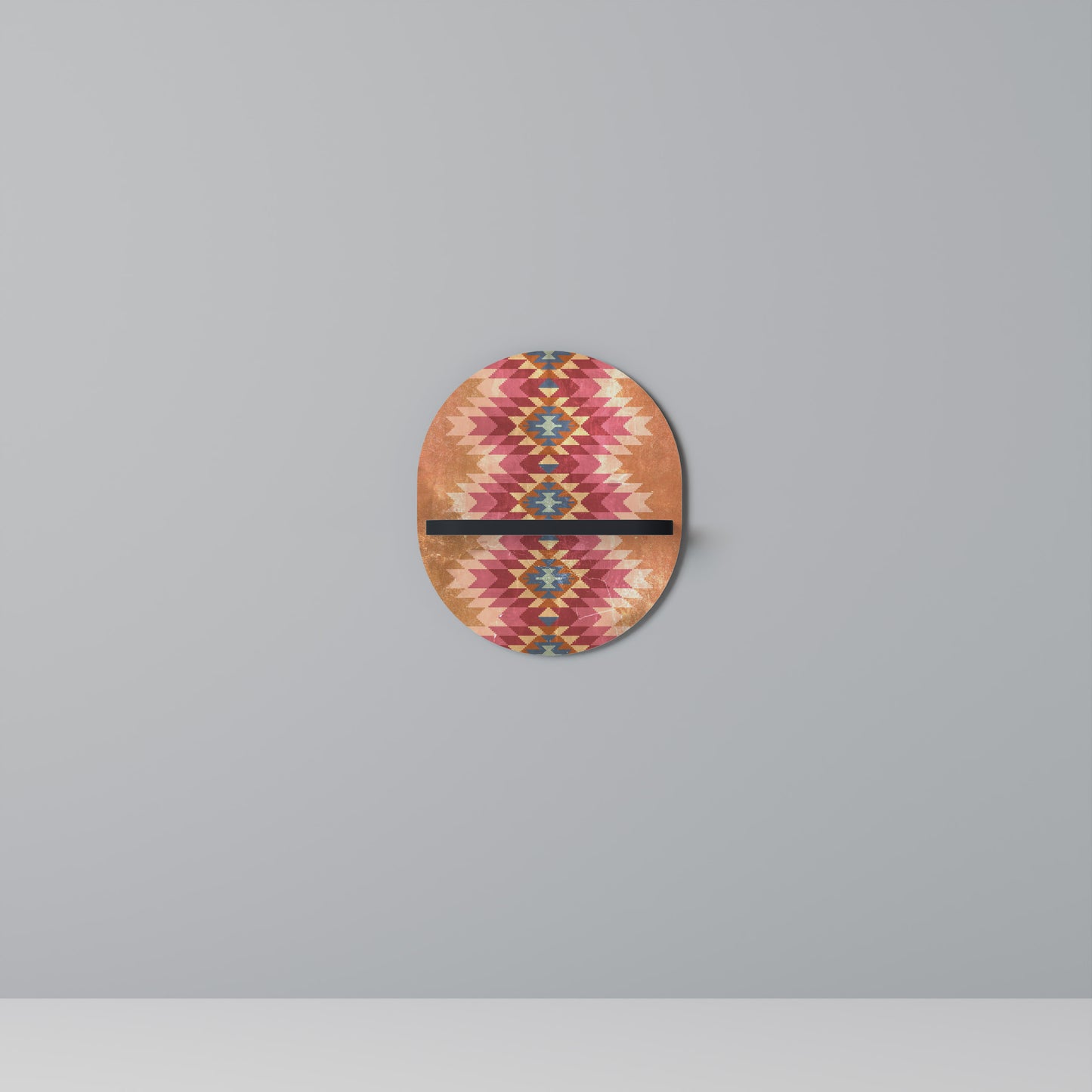 INDIAN FOLK Oval Art Shelf In Black Finish