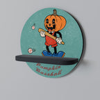 PUMPKIN BASEBALL Round Art Shelf In Black Finish