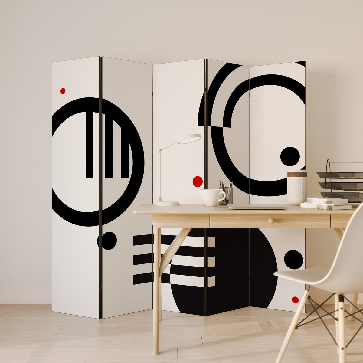 BLACK AND WHITE COMBINATION Dekorativ rumsavdelare – 5 paneler