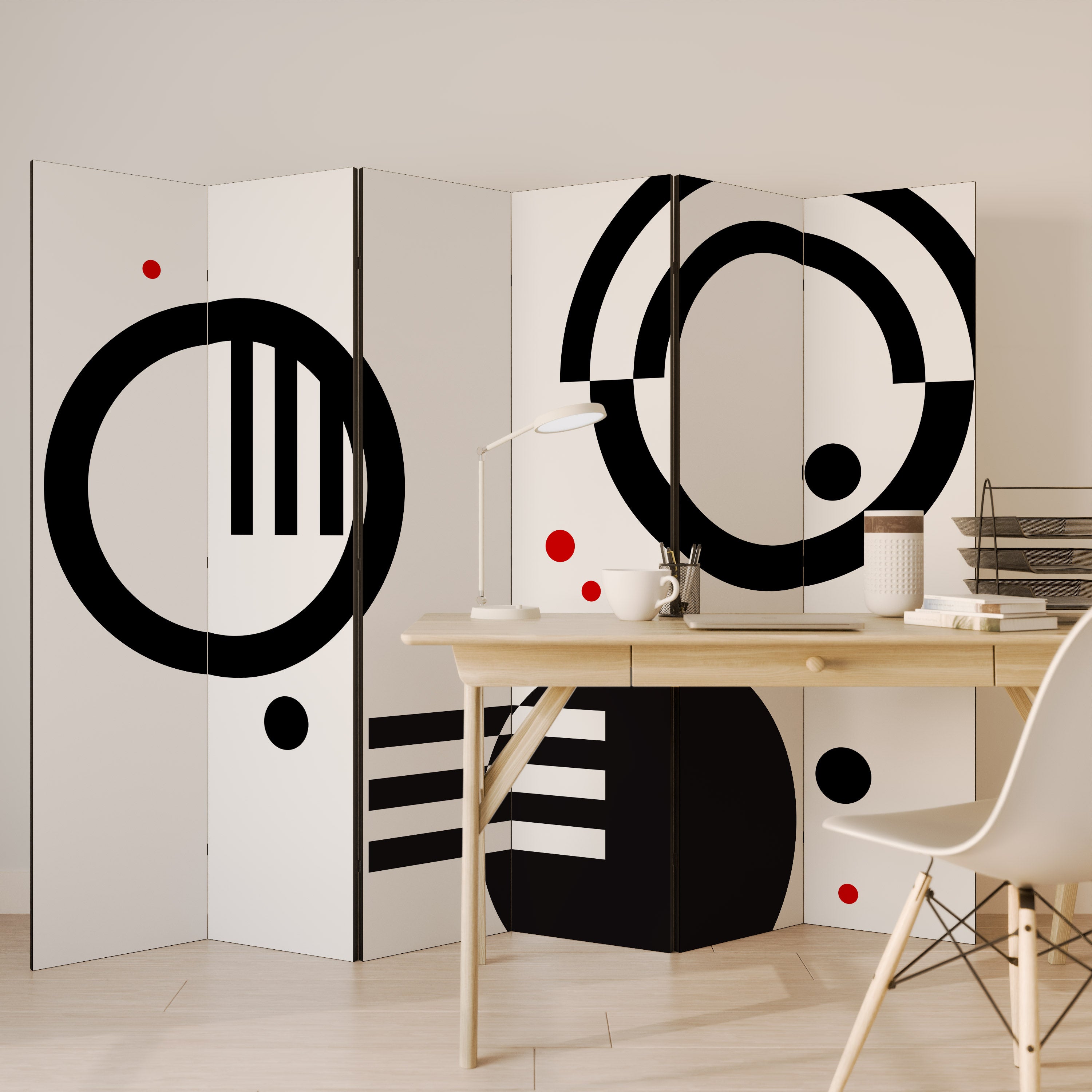 BLACK AND WHITE COMBINATION 6-Panel Room Divider