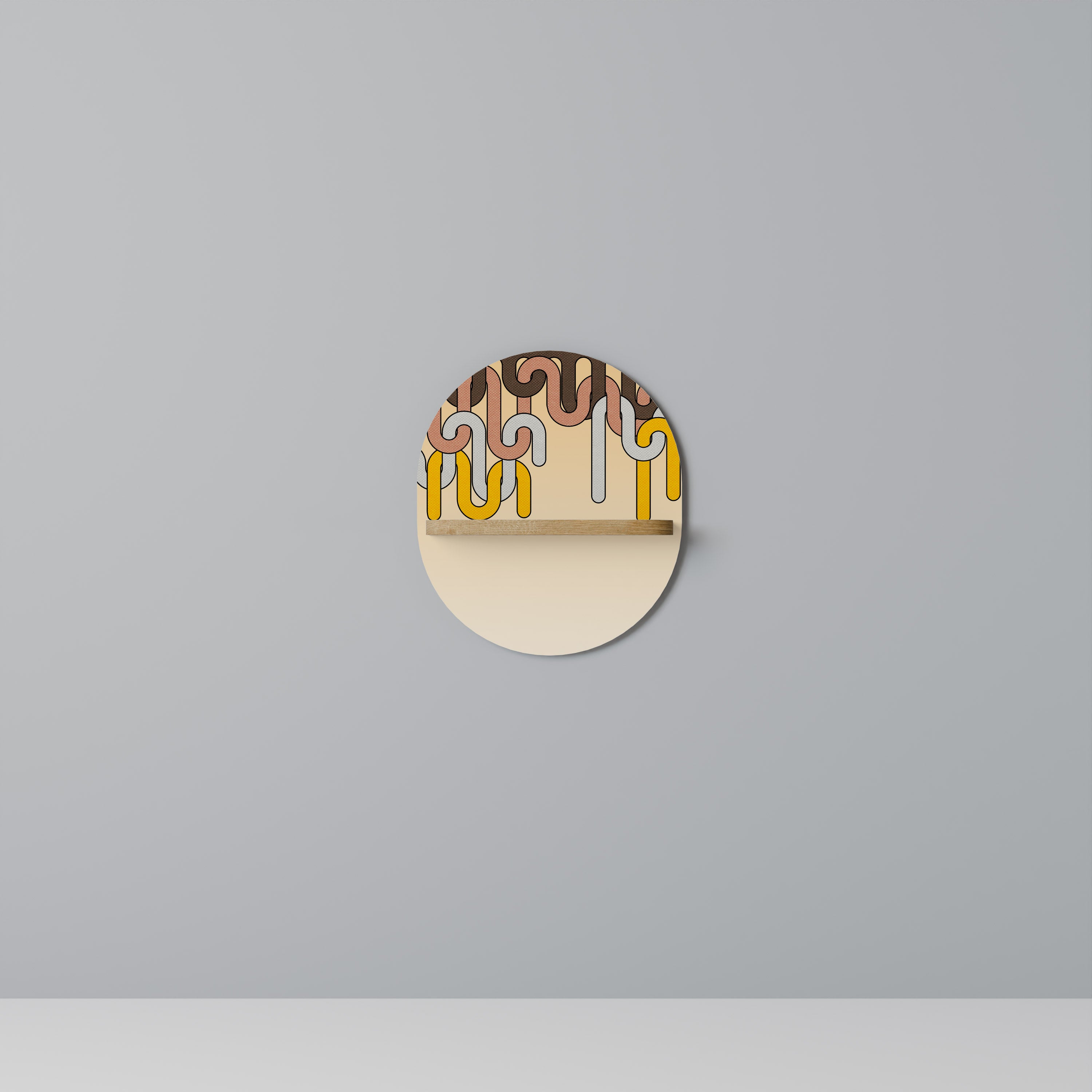FÄRGRIKA STRÄNGAR Oval konsthylla i ekeffekt