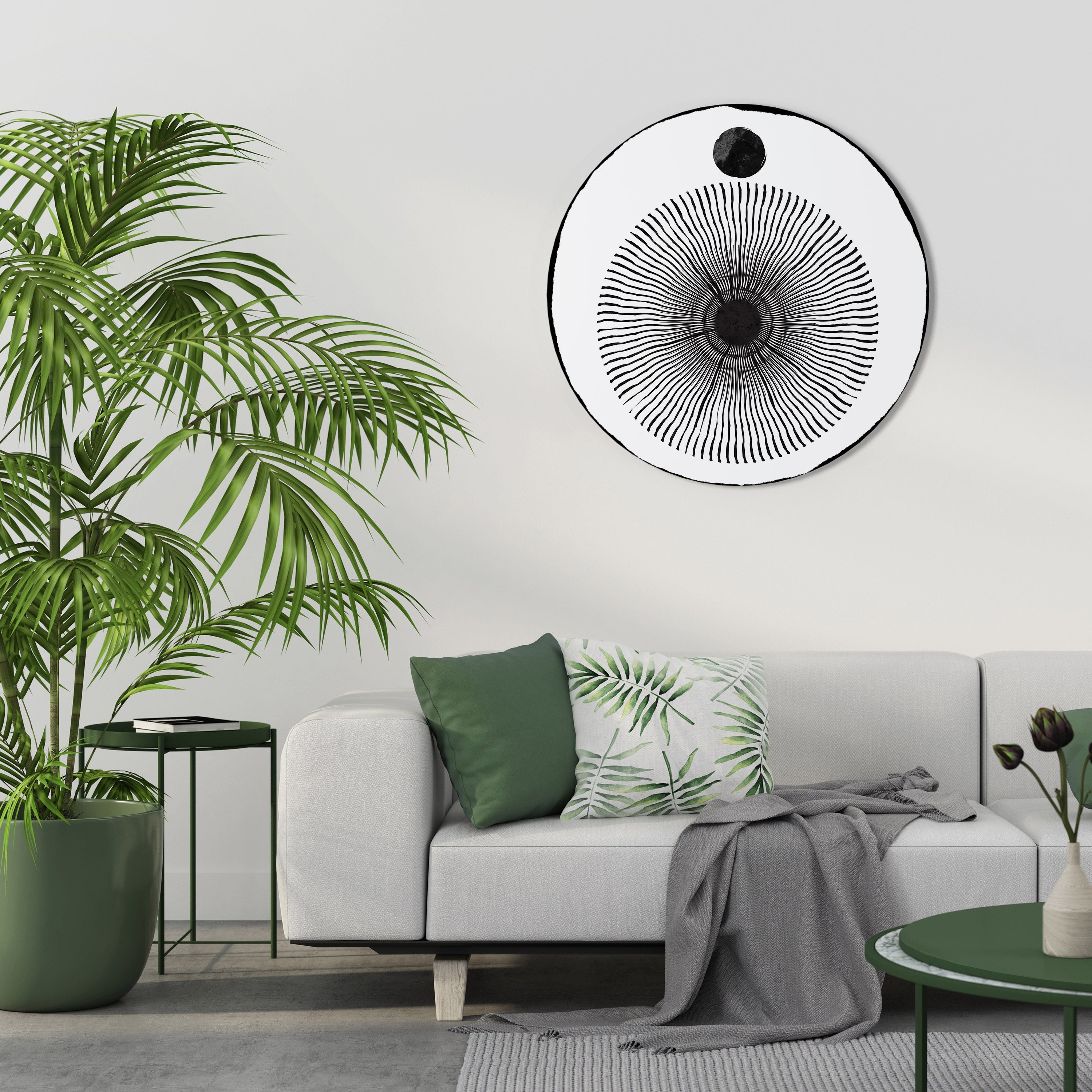 Rund väggkonst med mörkret kommer