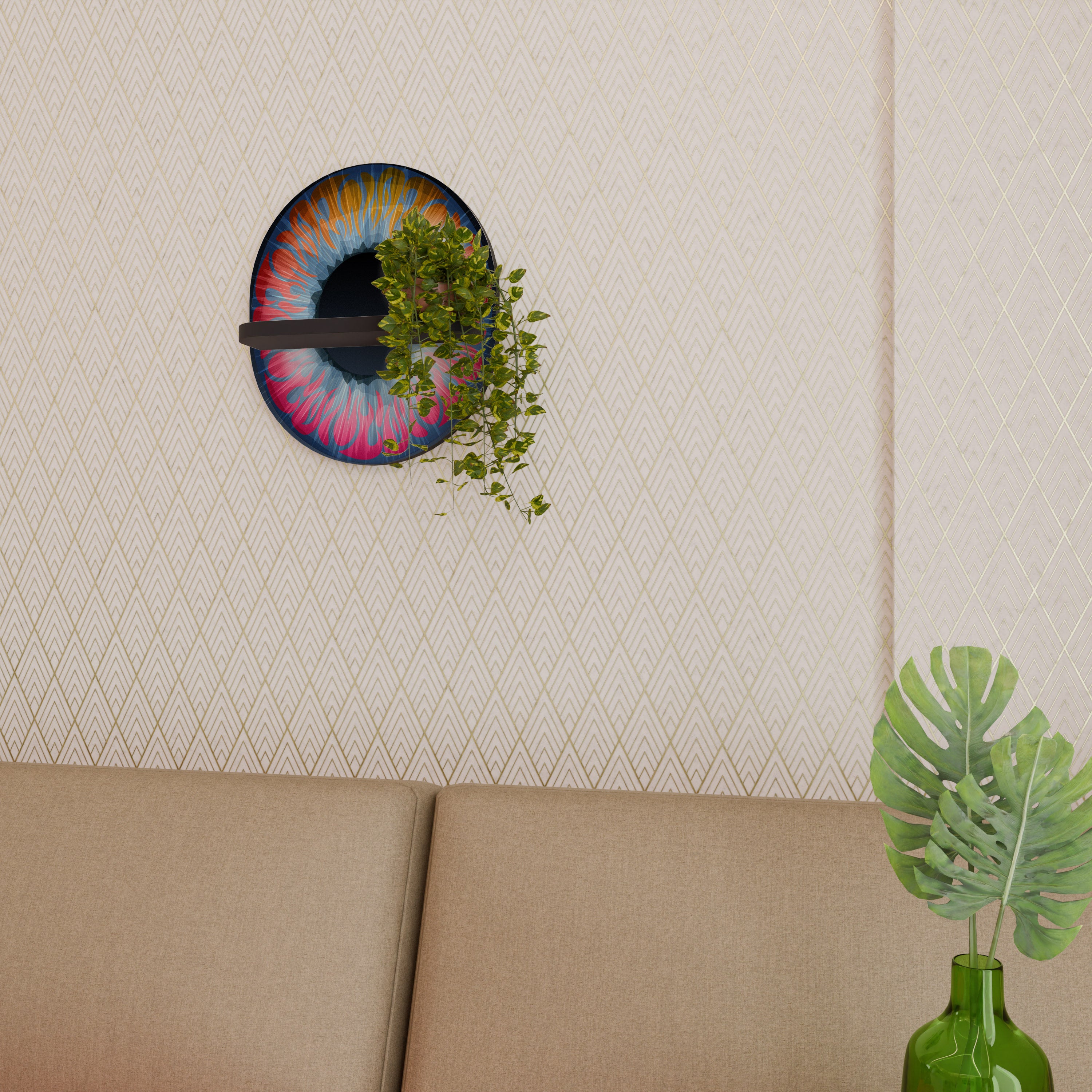 FANTASY EYE Oval konsthylla i svart finish
