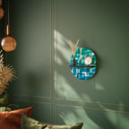 TURQUOISE RECTANGLES Oval Art Shelf In Black Finish