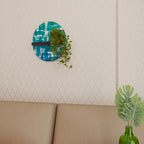 TURQUOISE RECTANGLES Oval Art Shelf In Black Finish