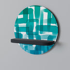 TURQUOISE RECTANGLES Round Art Shelf In Black Finish