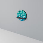 TURQUOISE RECTANGLES Round Art Shelf In Black Finish
