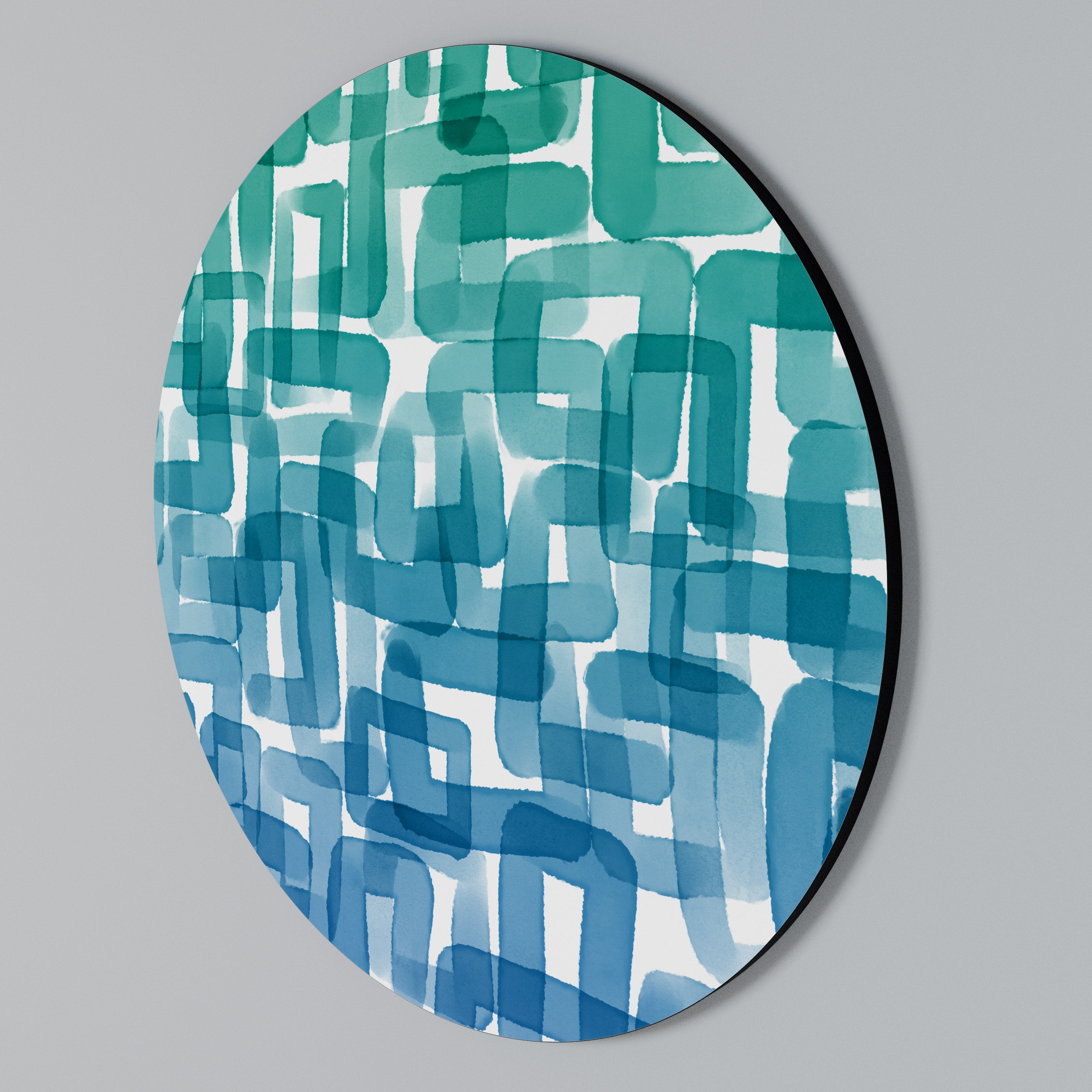 TURQUOISE RECTANGLES Round Wall Art