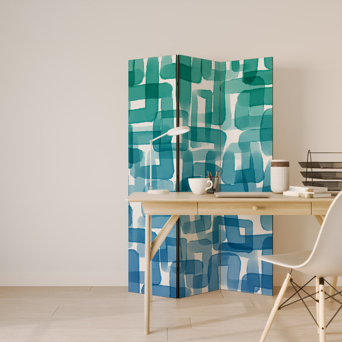 TURQUOISE RECTANGLES Dekorativ rumsavdelare – 3 paneler